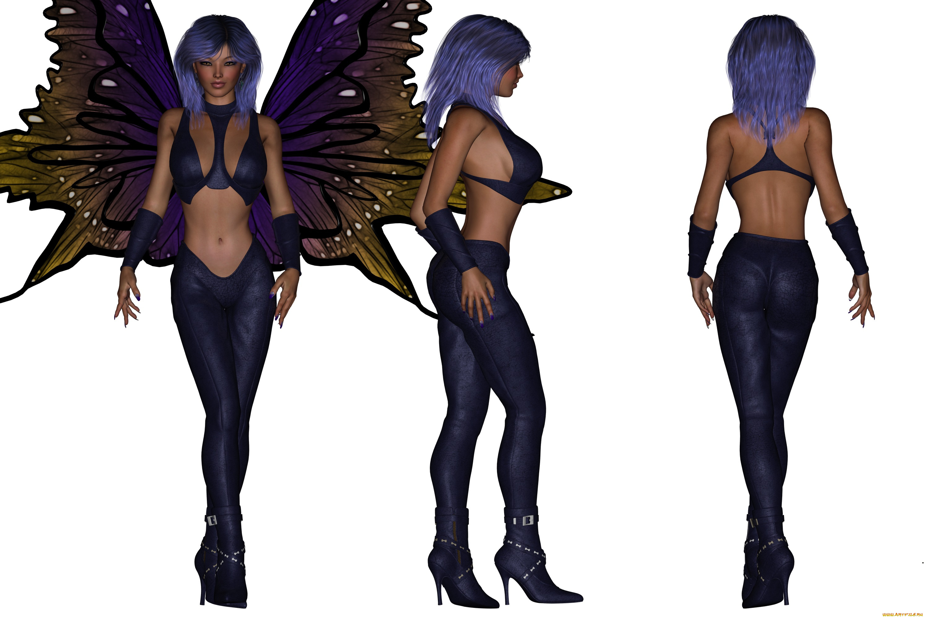 3д, графика, эльфы, , elves, крылья, фон, взгляд, девушка