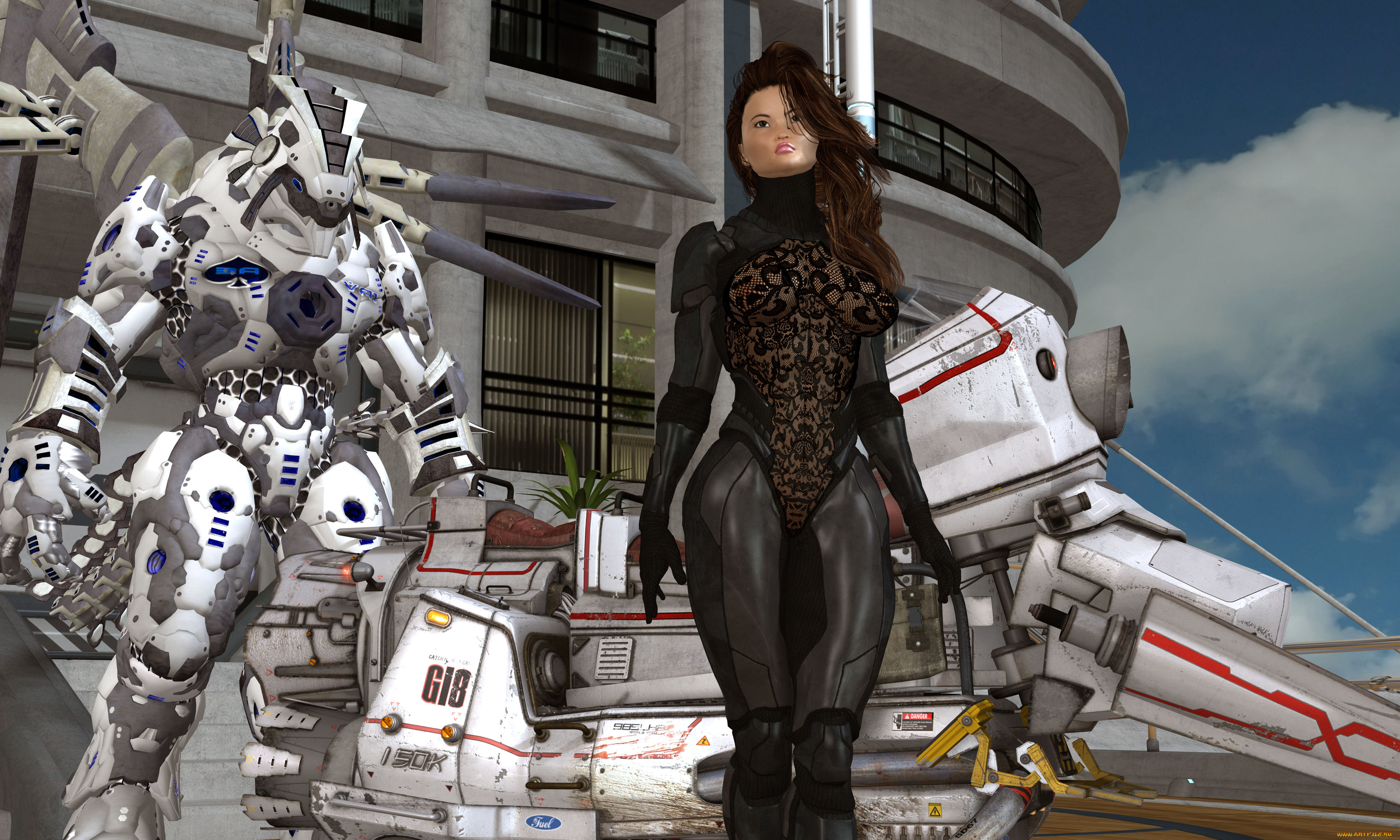3д, графика, люди, , people, робот, фон, взгляд, девушка