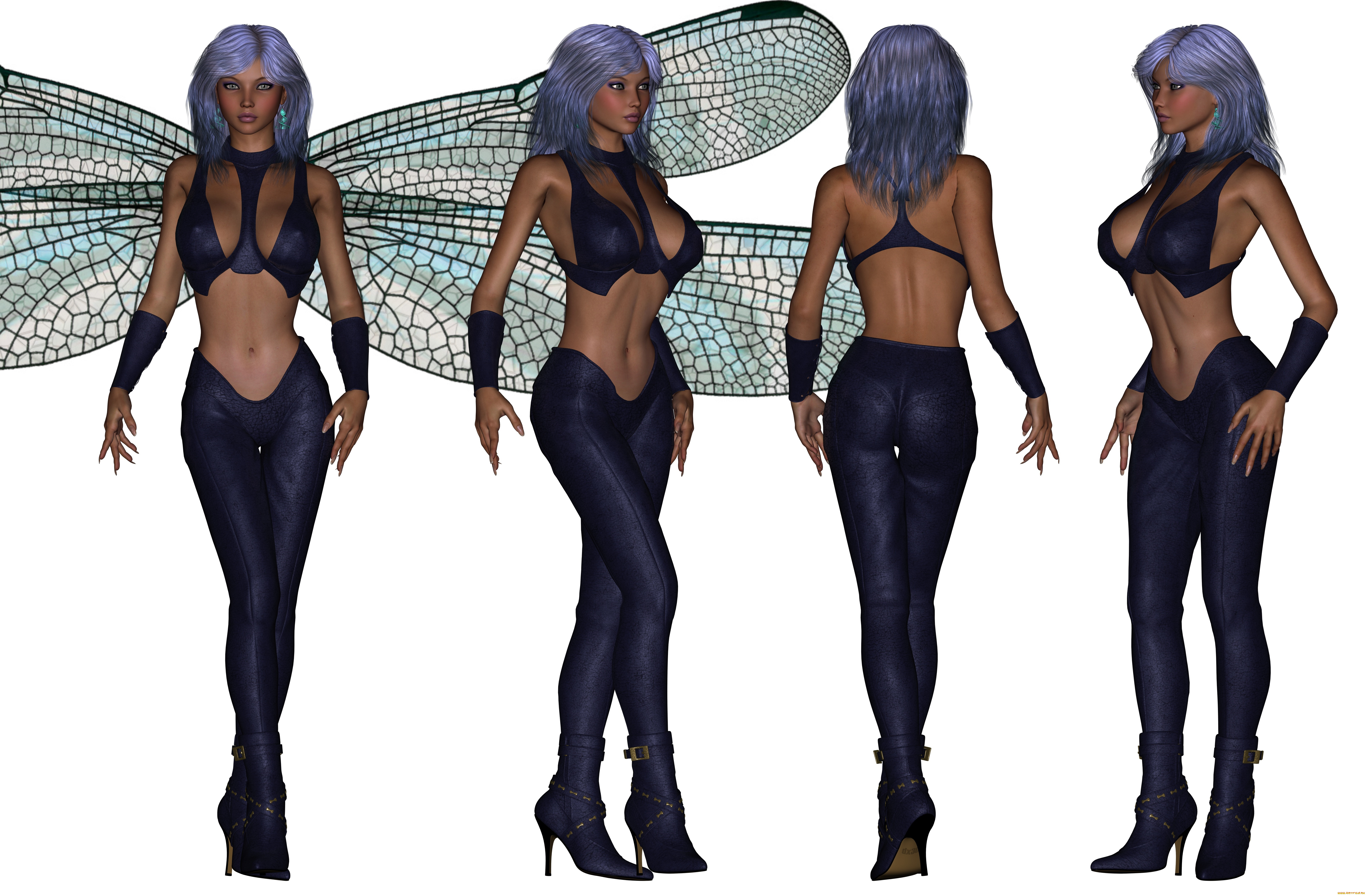 3д, графика, эльфы, , elves, взгляд, девушки, крылья, фон