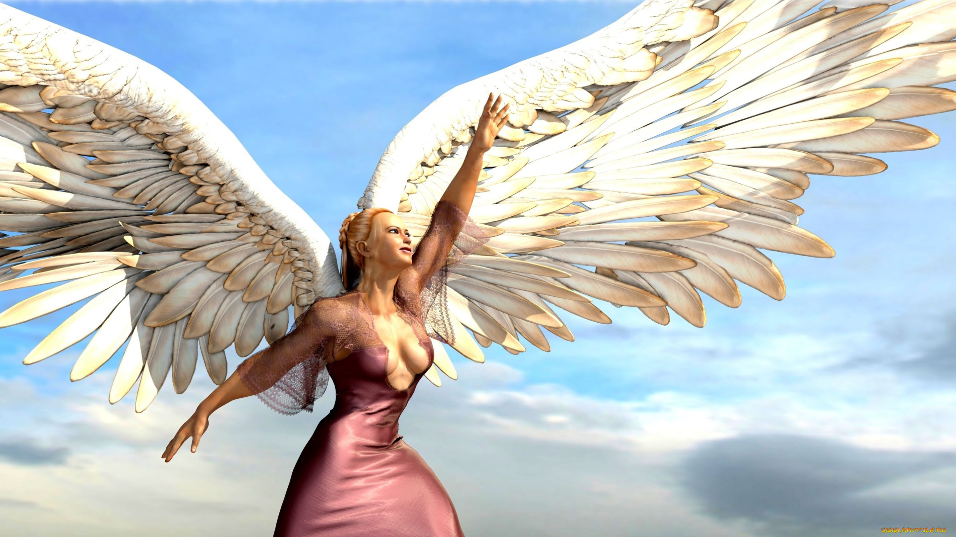 3д, графика, ангел, , angel, ангел, фон, взгляд, девушка