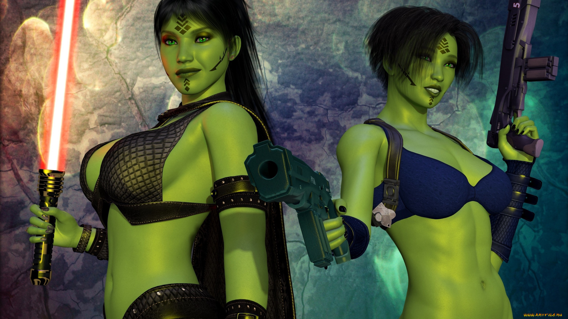 3д, графика, существа, , creatures, фон, взгляд, халки, оружие