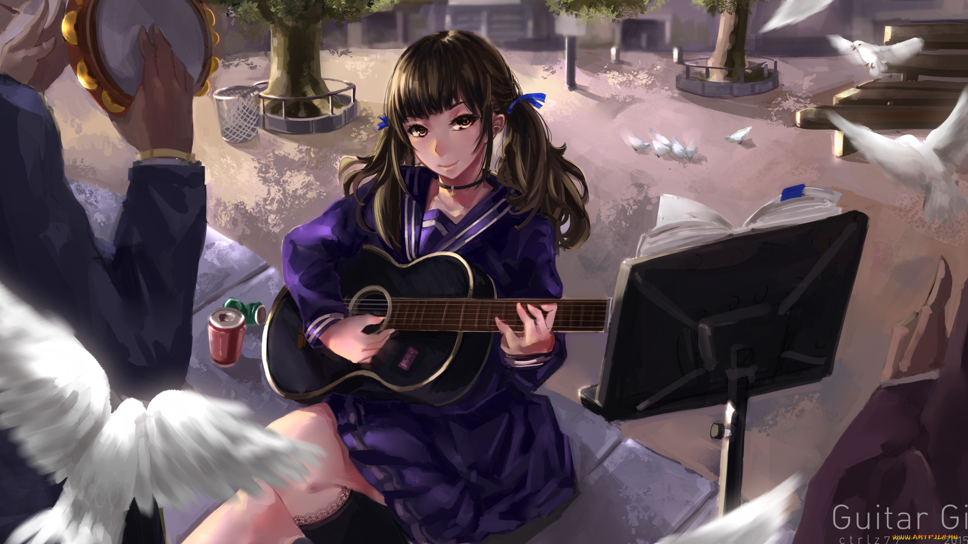 аниме, музыка, девушка, взгляд, фон