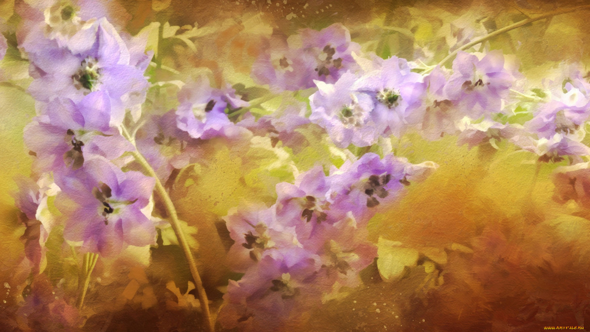 рисованное, цветы, дельфиниум, сиреневый