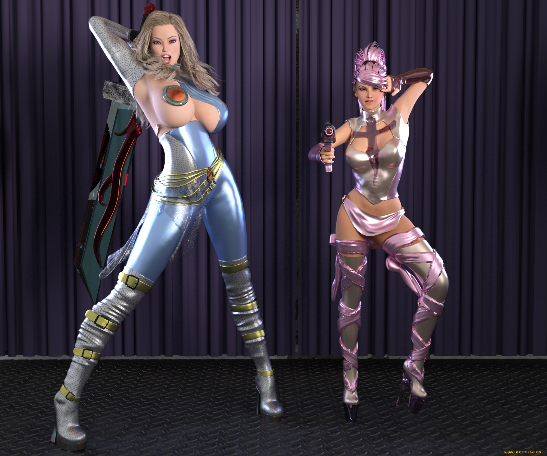 3д, графика, фантазия, , fantasy, фон, взгляд, девушки, оружие