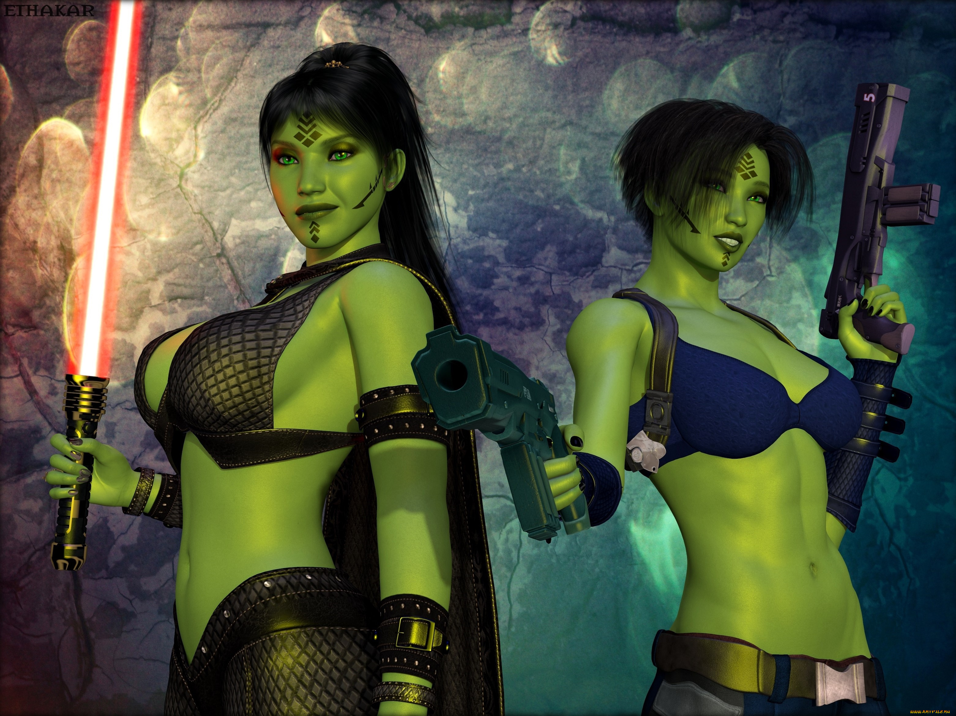 3д, графика, существа, , creatures, фон, взгляд, халки, оружие