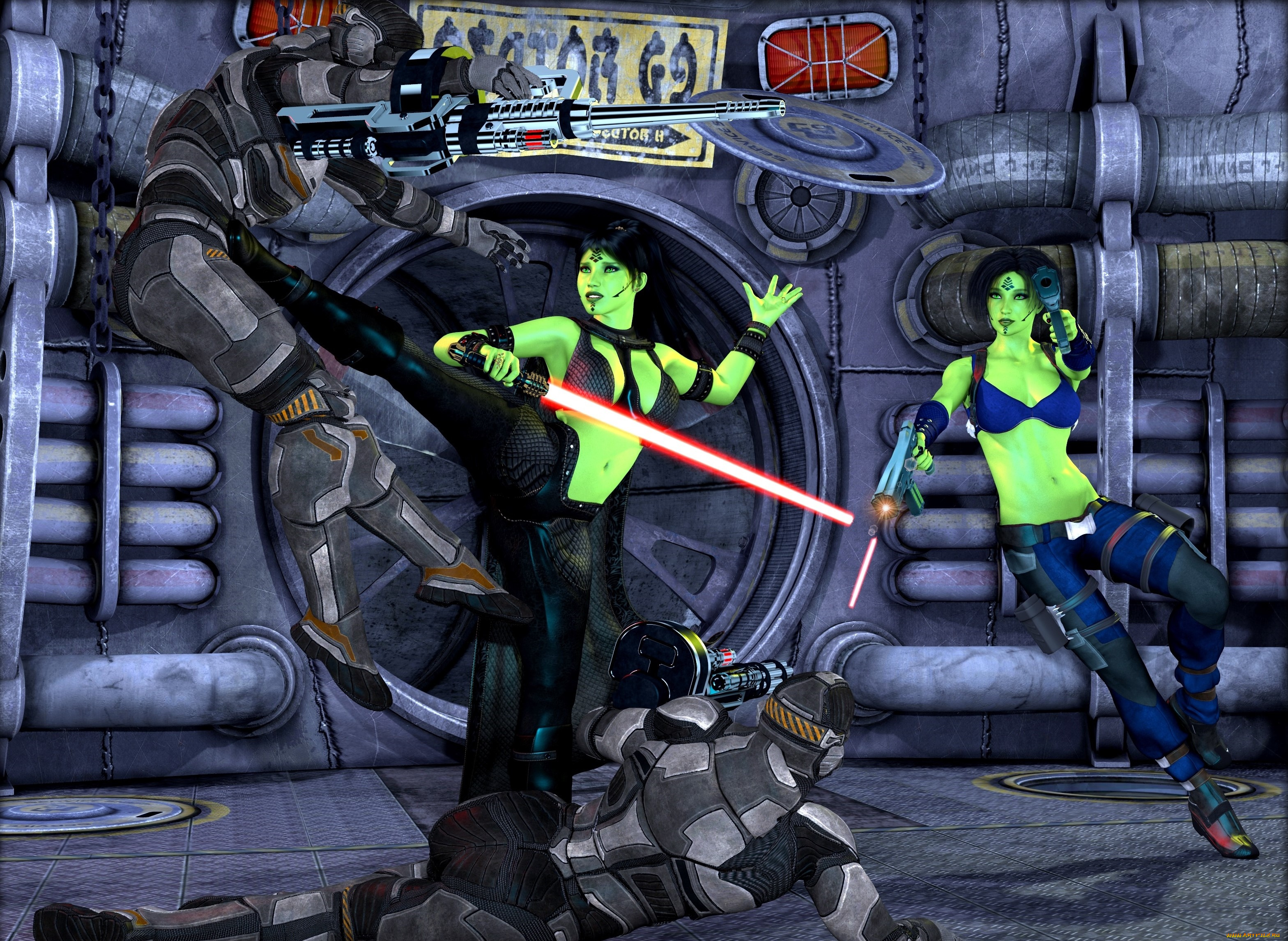 3д, графика, существа, , creatures, халки, взгляд, фон, оружие