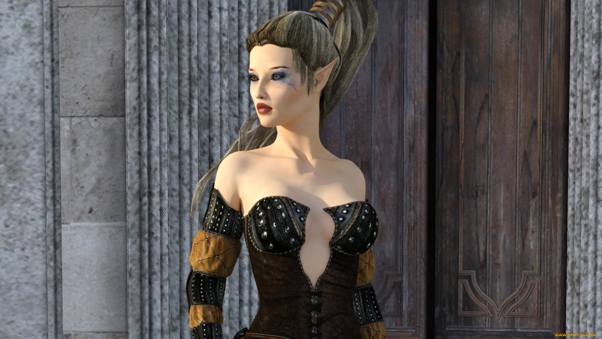 3д, графика, эльфы, , elves, фон, эльфийка, взгляд