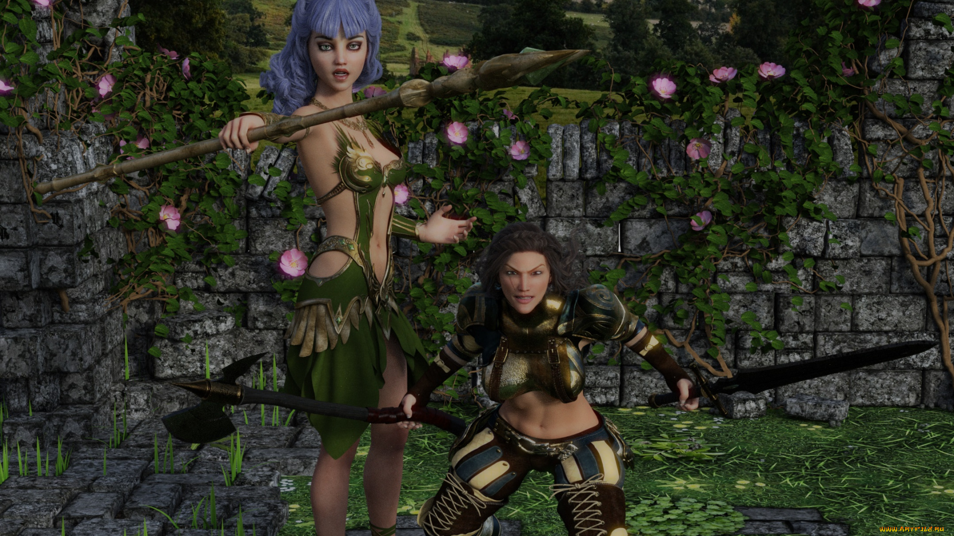 3д, графика, фантазия, , fantasy, взгляд, фон, девушки