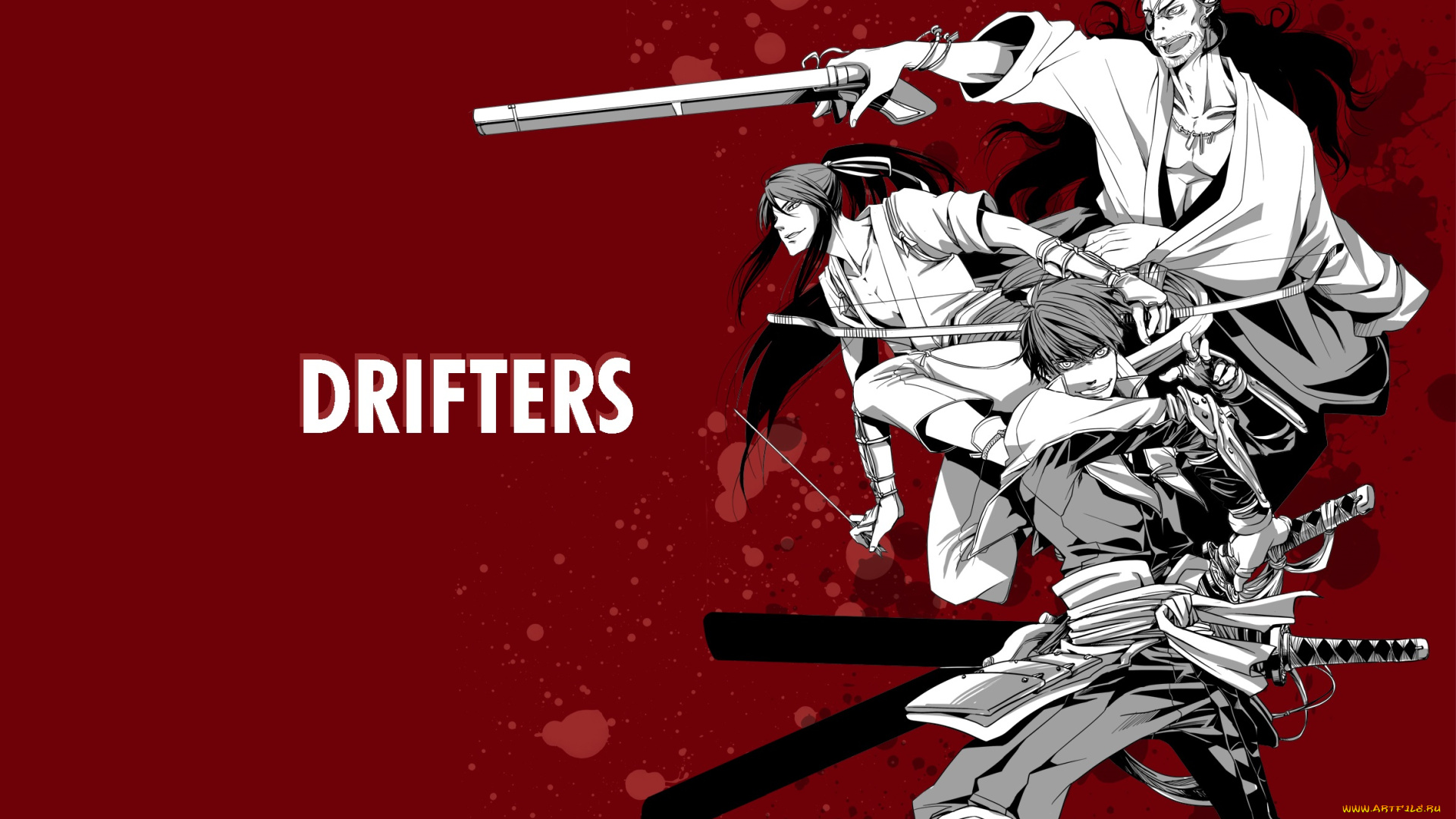аниме, drifters, самураи, парни, оружие