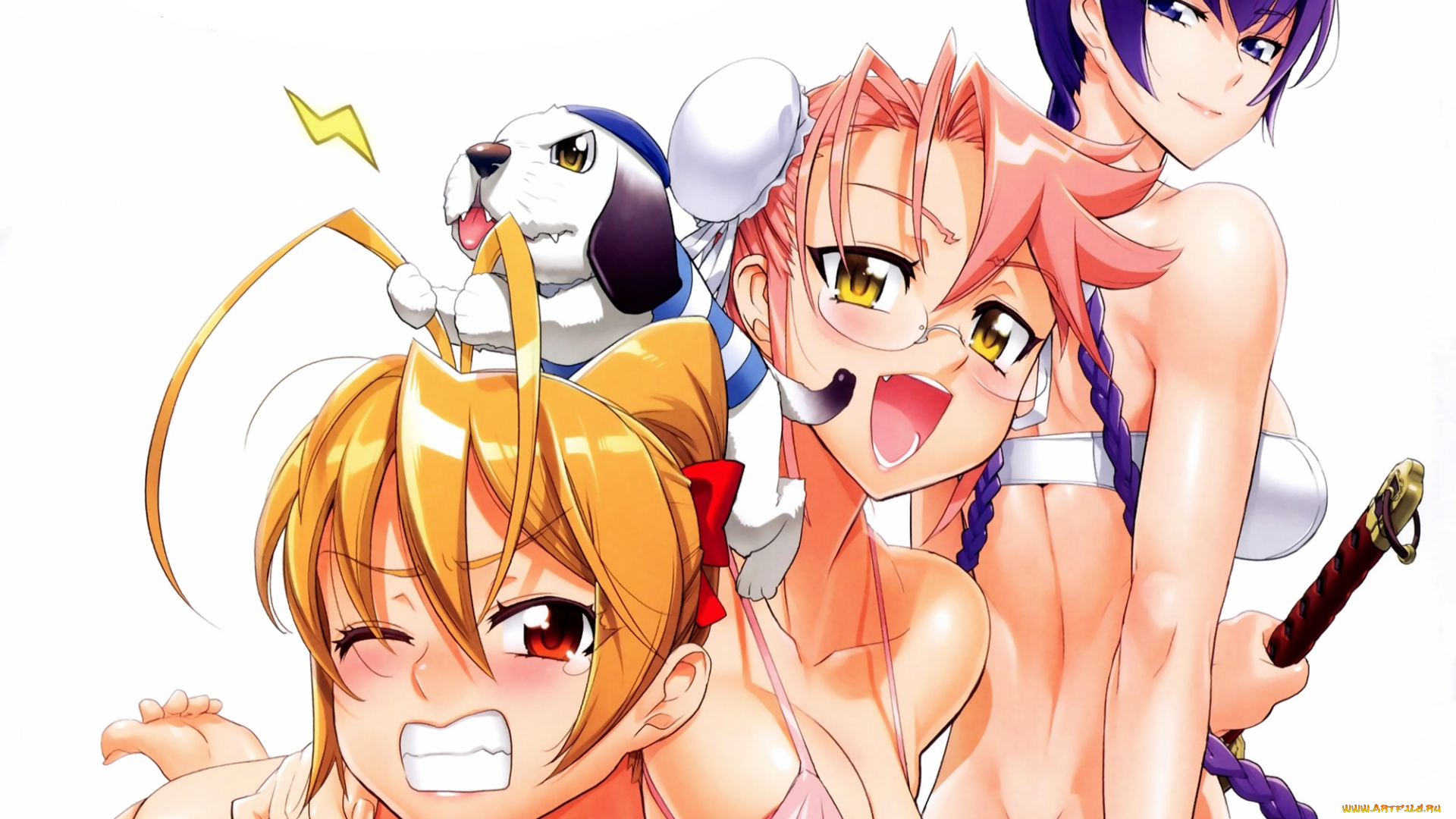 аниме, highschool, of, the, dead, busujima, saeko, miyamoto, rei, takagi, saya