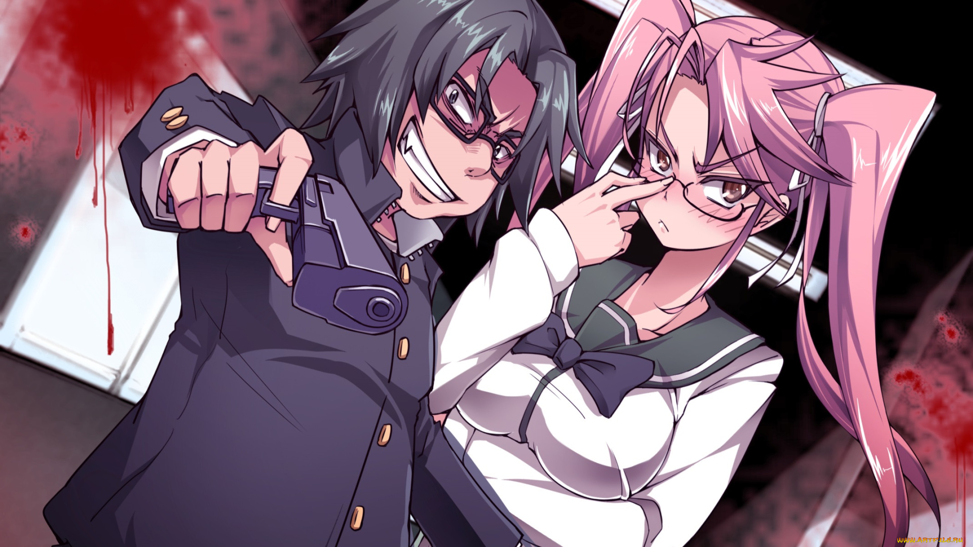 аниме, highschool, of, the, dead, takagi, saya, hirano, kohta