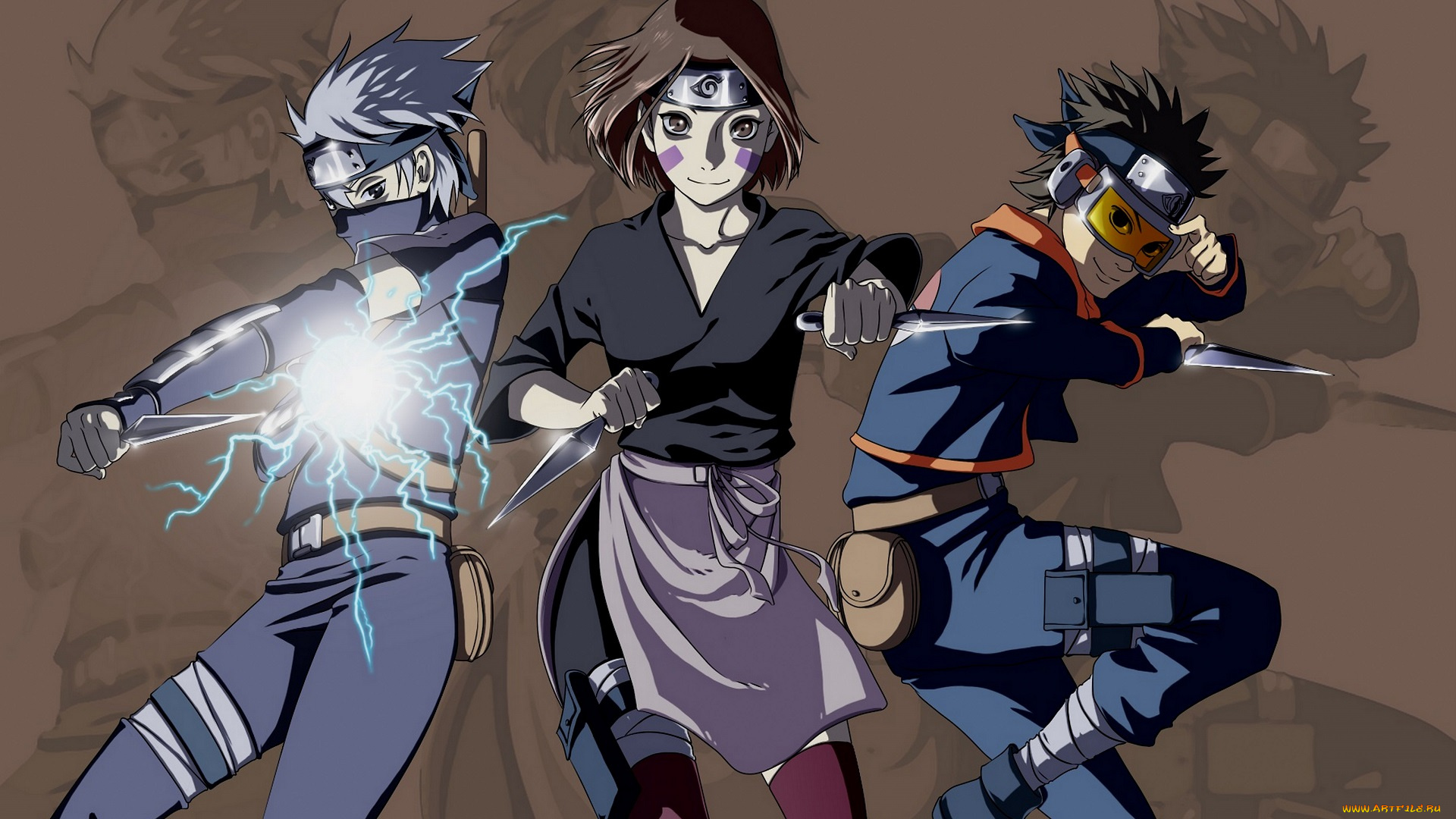 аниме, naruto, рин, обито, какаши