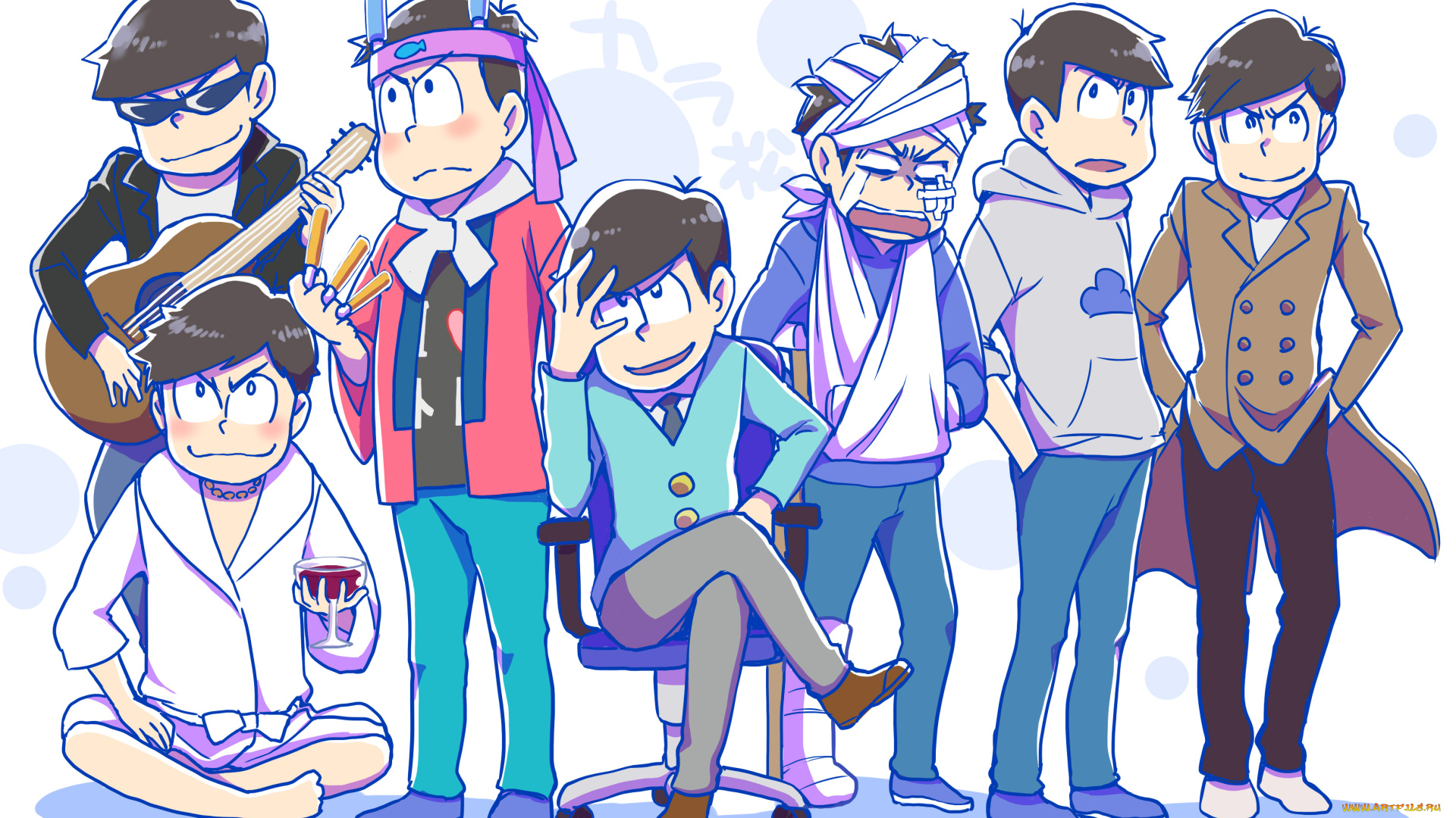 аниме, osomatsu-san, парни