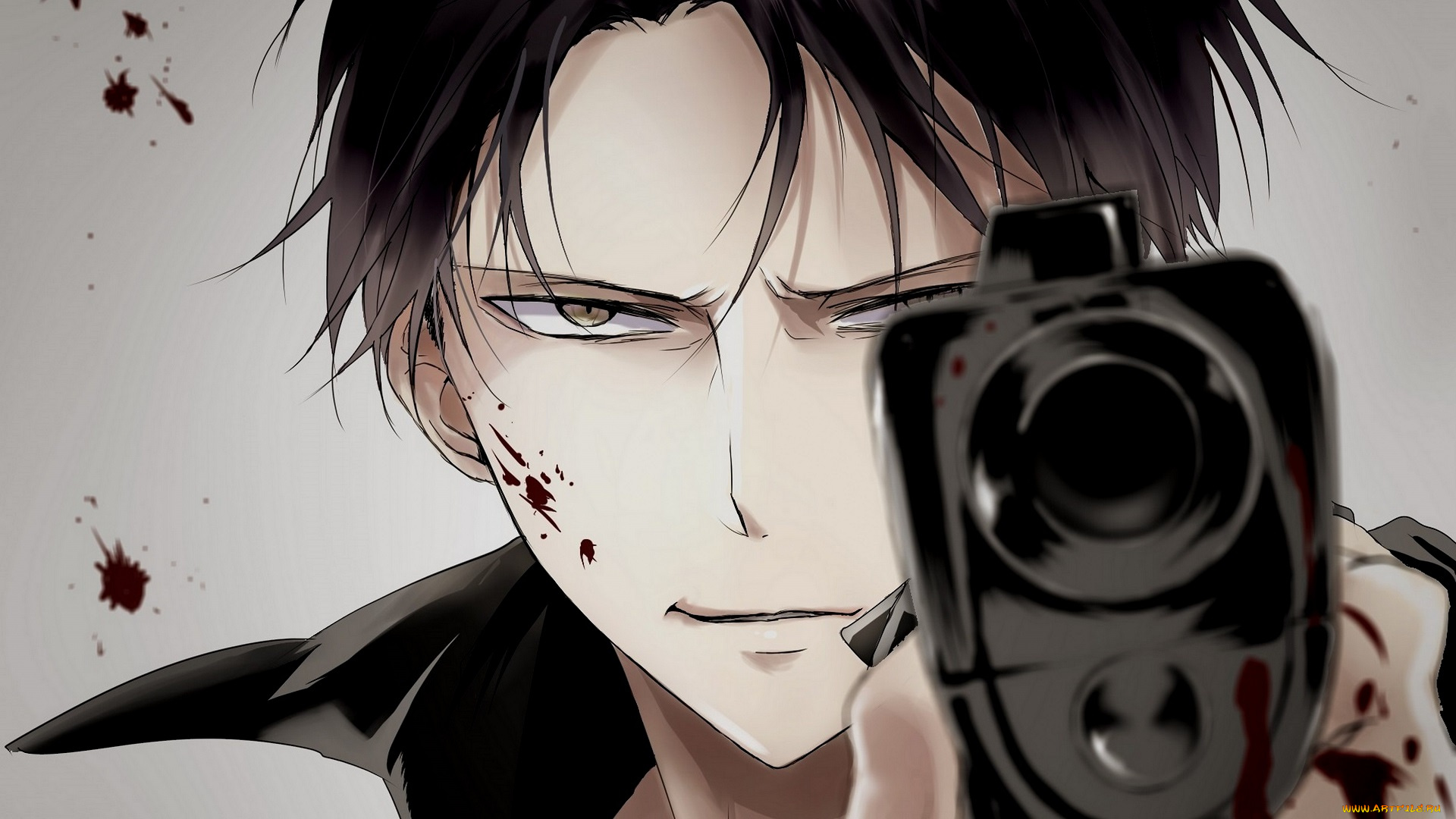 аниме, shingeki, no, kyojin, пистолет, леви