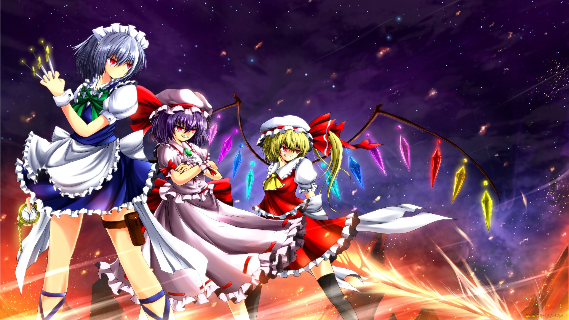 аниме, touhou, фон, взгляд, девушки