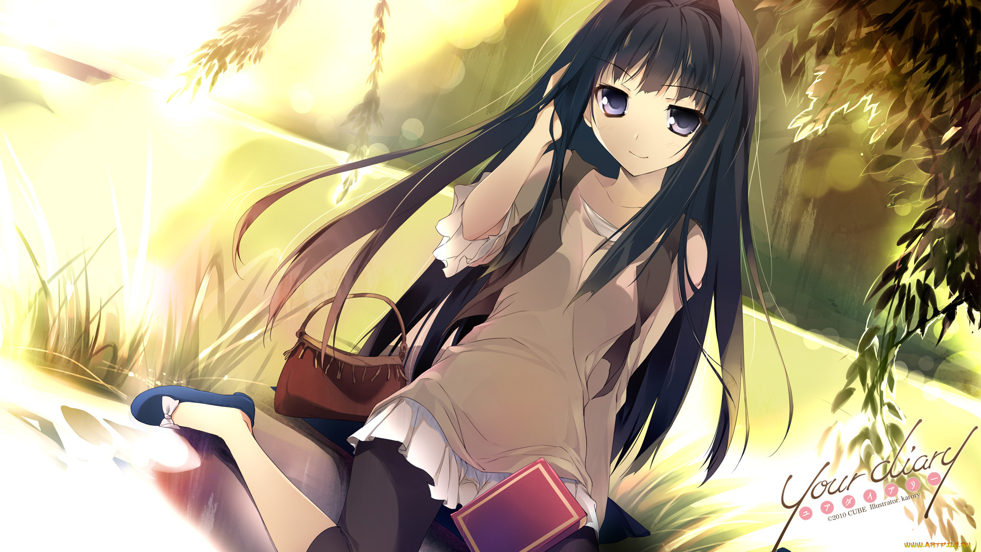 аниме, your, diary, девушка, фон, взгляд
