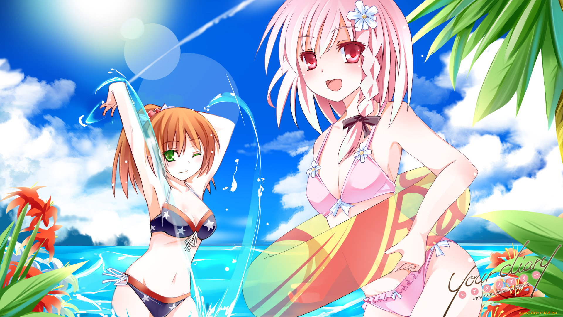 аниме, your, diary, фон, взгляд, девушка