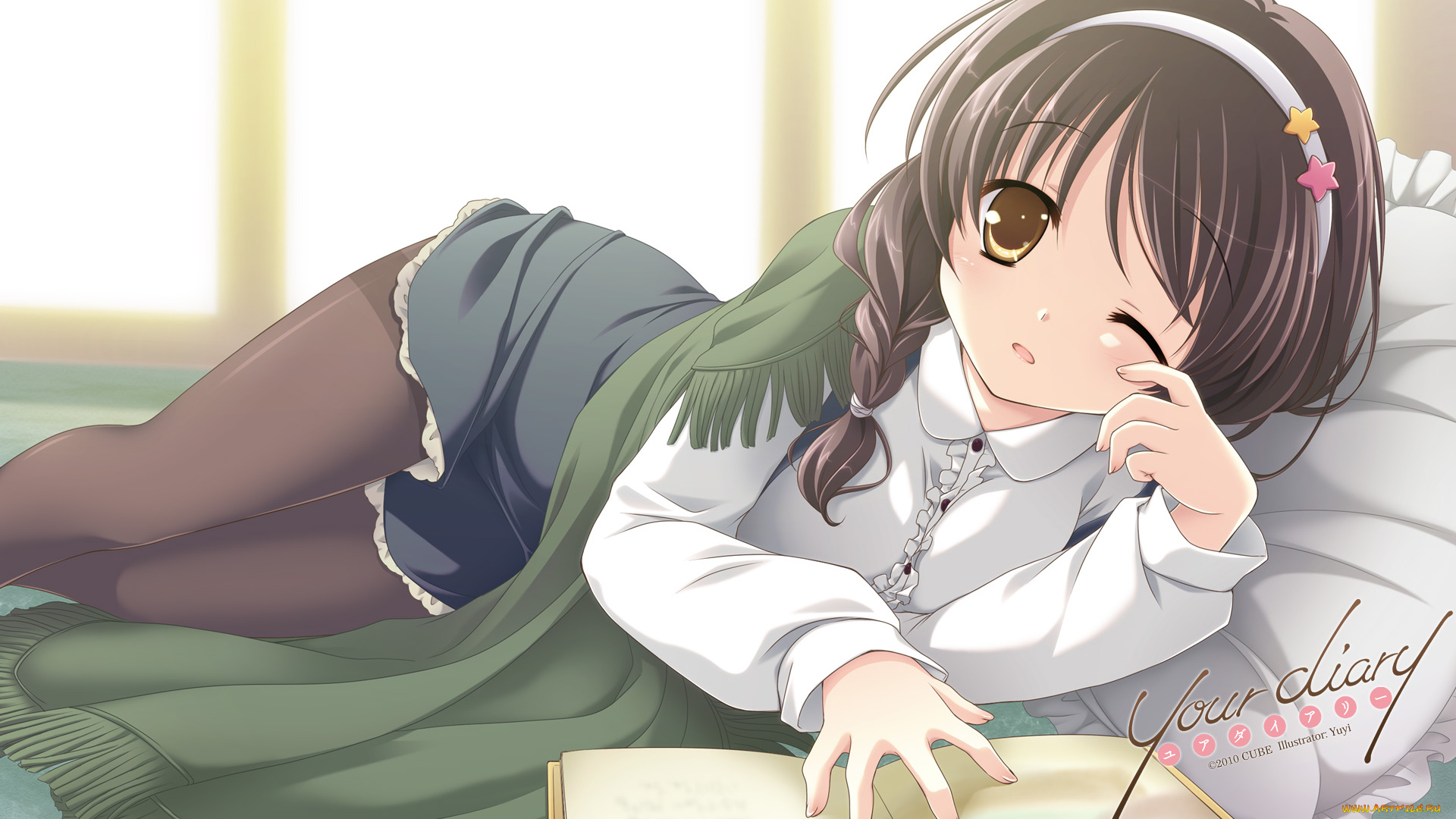 аниме, your, diary, взгляд, девушка, фон