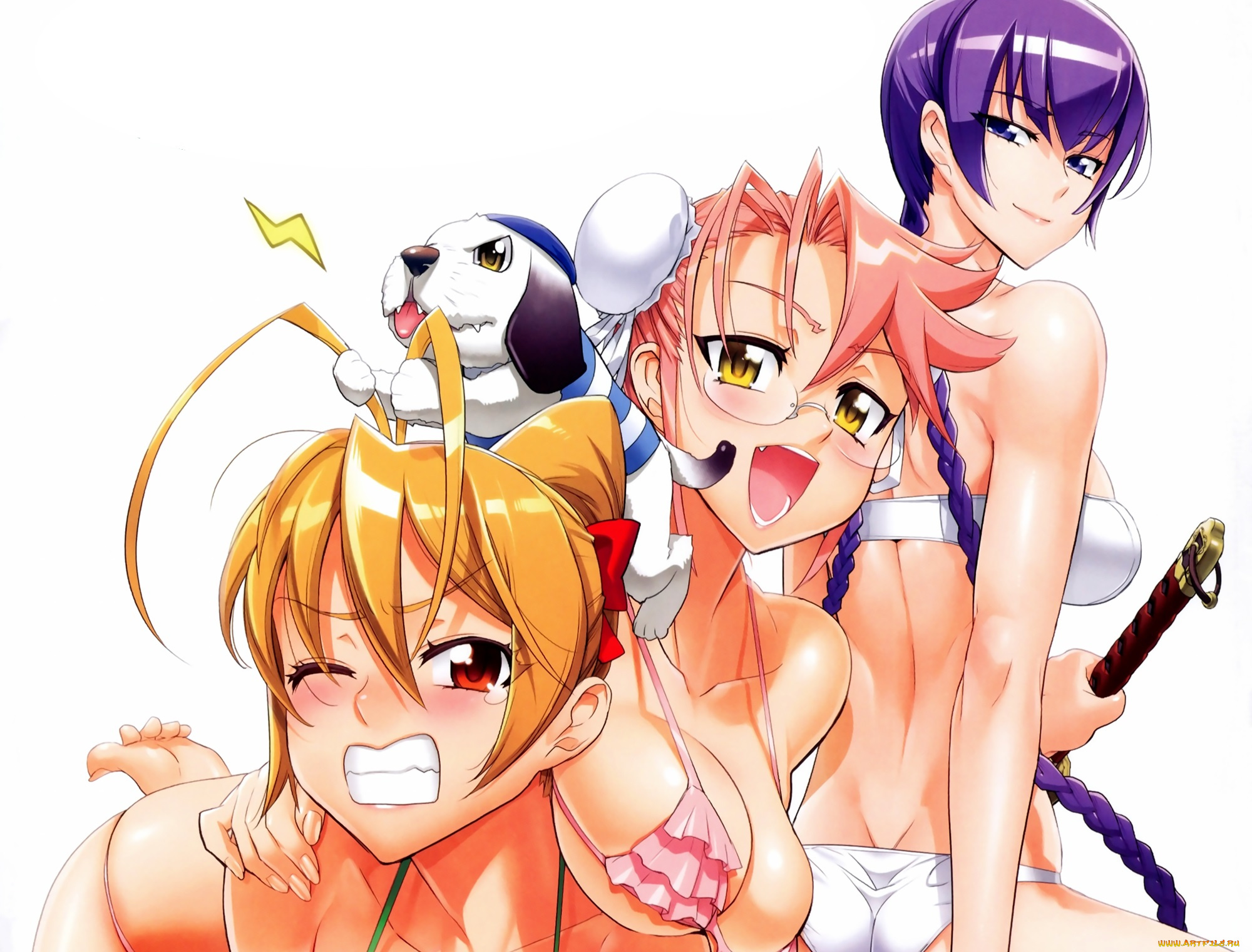 аниме, highschool, of, the, dead, busujima, saeko, miyamoto, rei, takagi, saya