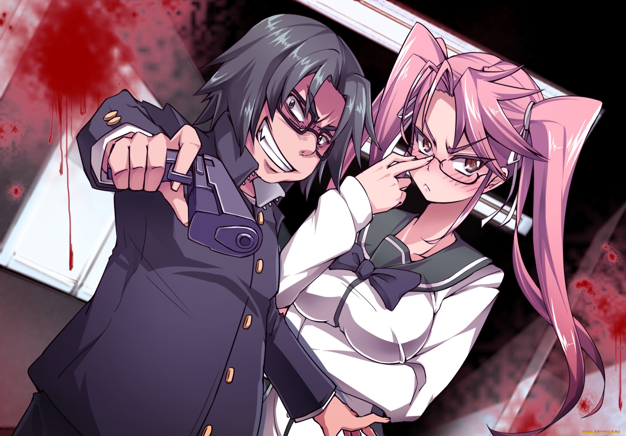 аниме, highschool, of, the, dead, takagi, saya, hirano, kohta