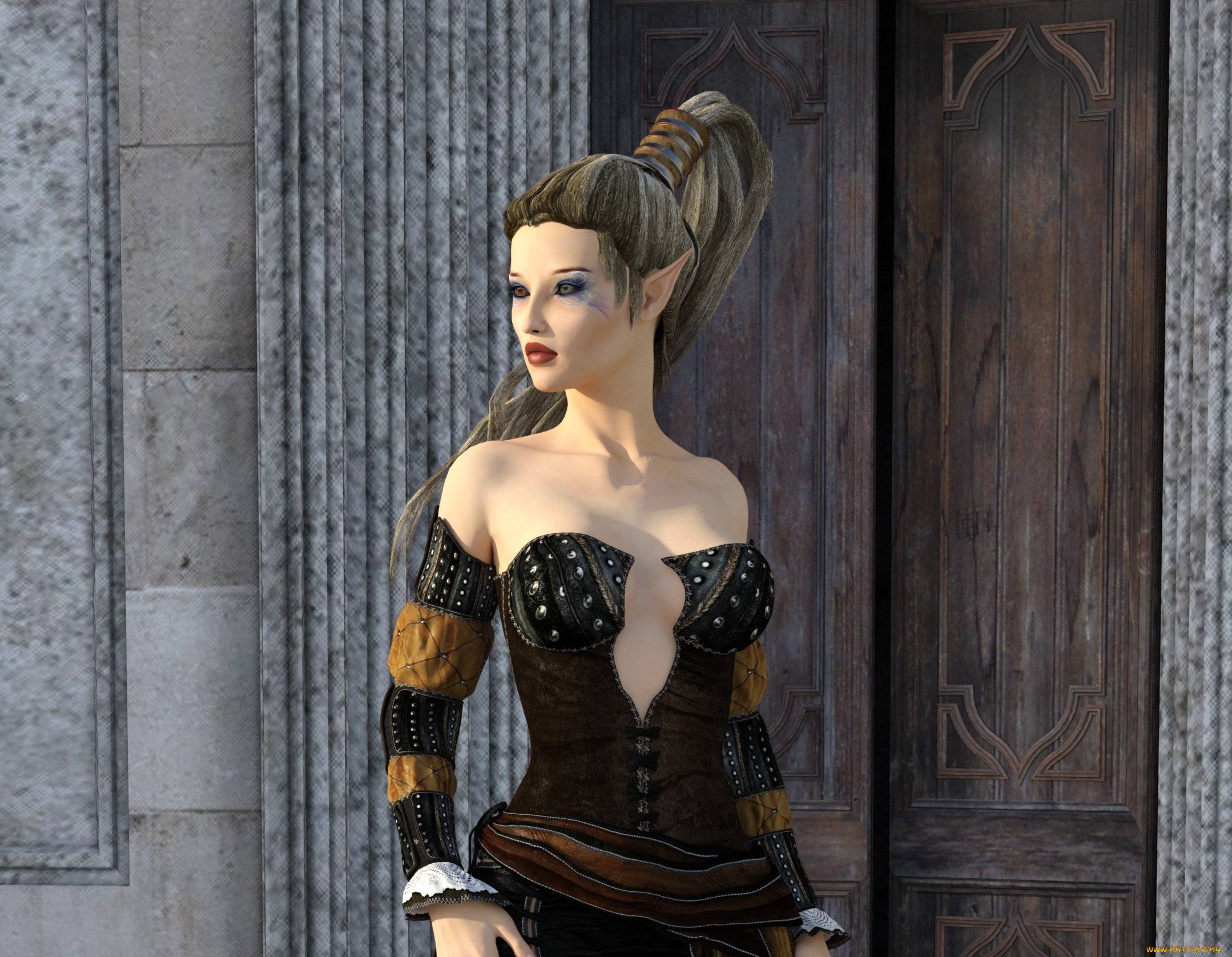 3д, графика, эльфы, , elves, фон, эльфийка, взгляд