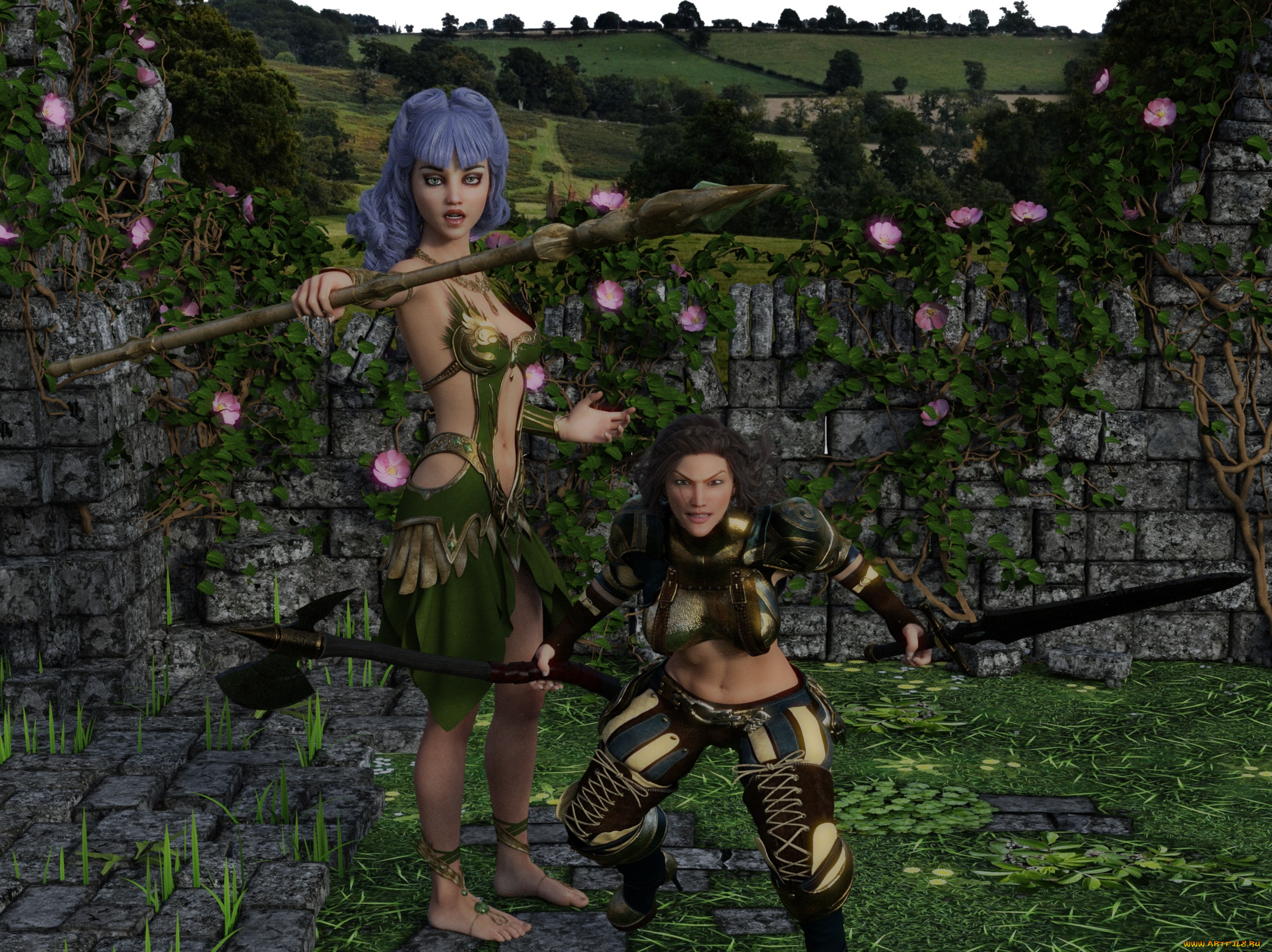 3д, графика, фантазия, , fantasy, взгляд, фон, девушки