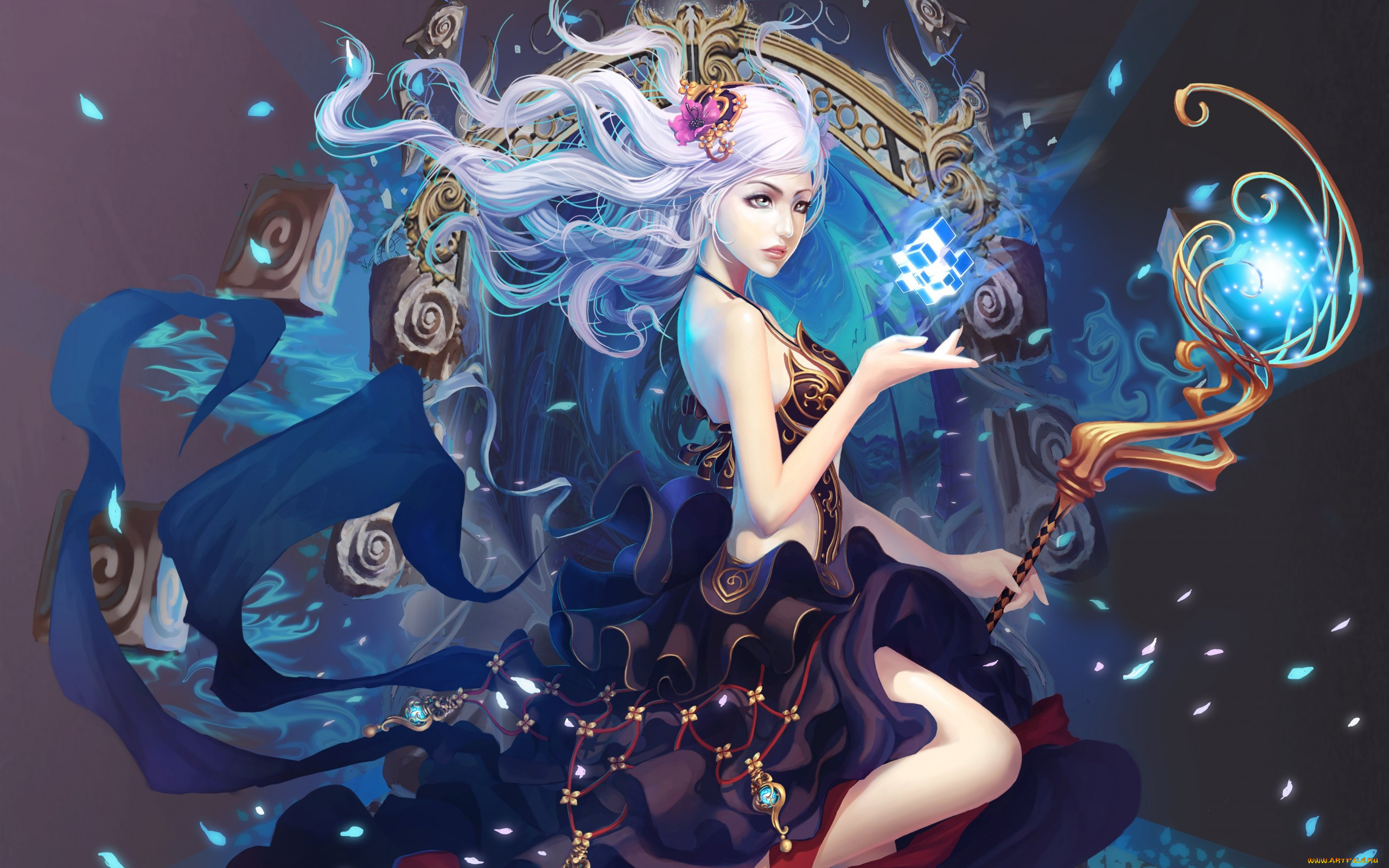 фэнтези, маги, , волшебники, девушка, магия, посох, ленты