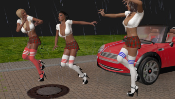 Картинка 3д+графика люди+ people девушки взгляд фон автомобиль