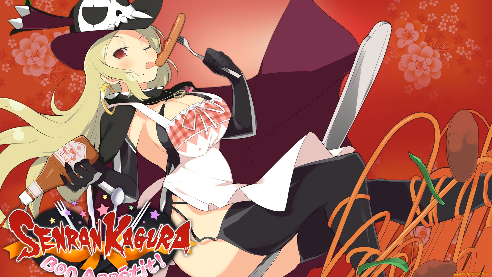 аниме, senran, kagura, девушка, взгляд, фон