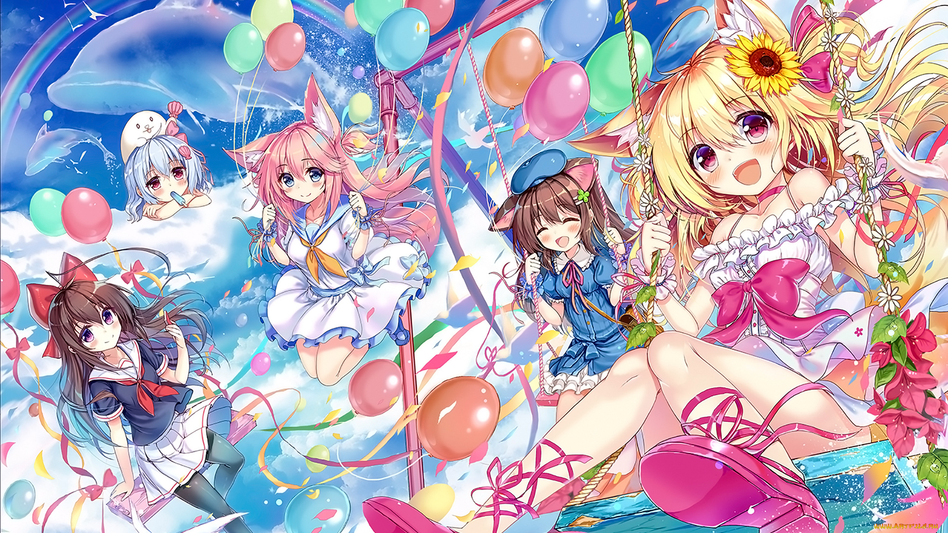 аниме, животные, , существа, девушка, фон, взгляд