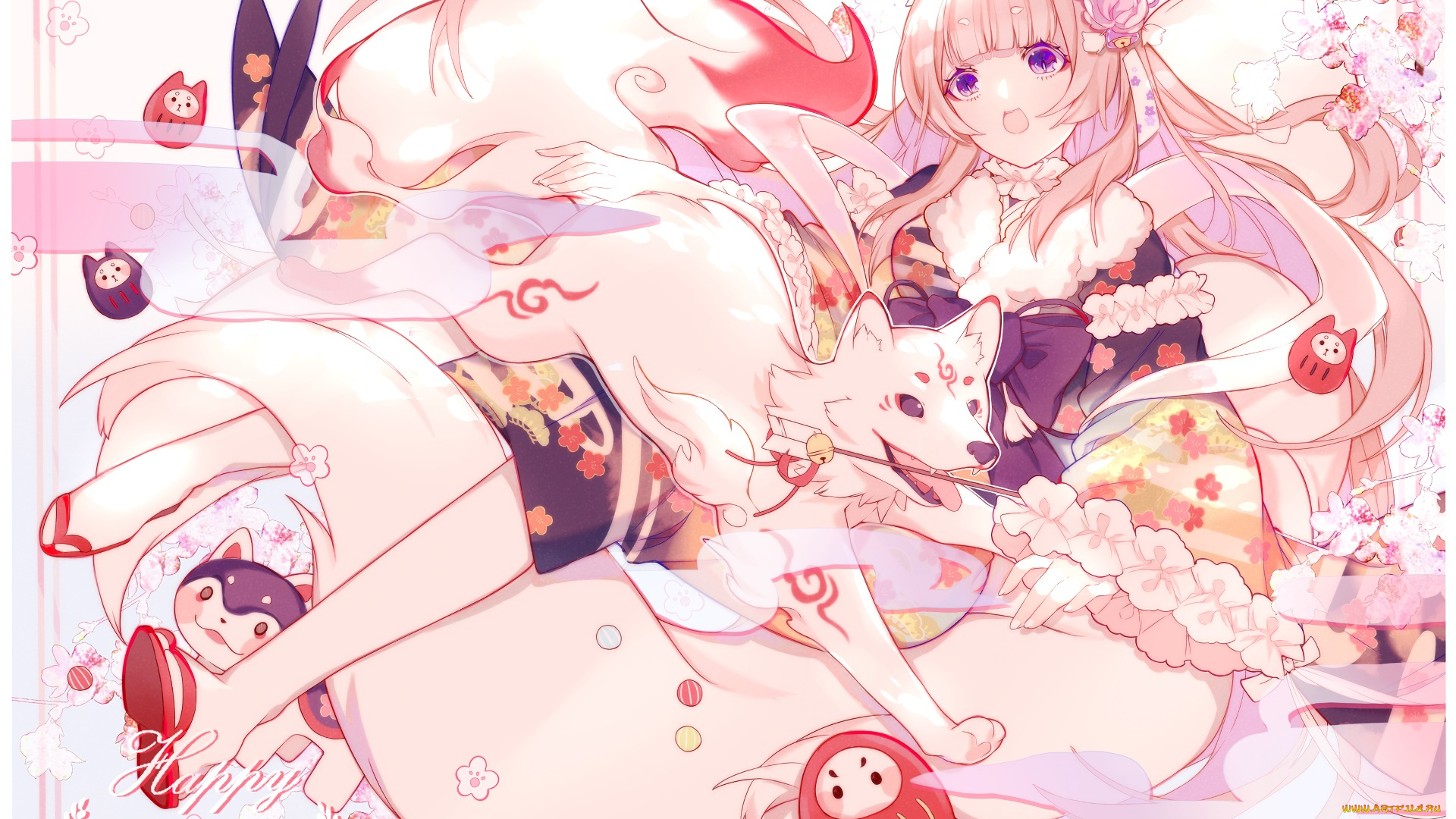 аниме, животные, , существа, фон, взгляд, девушка