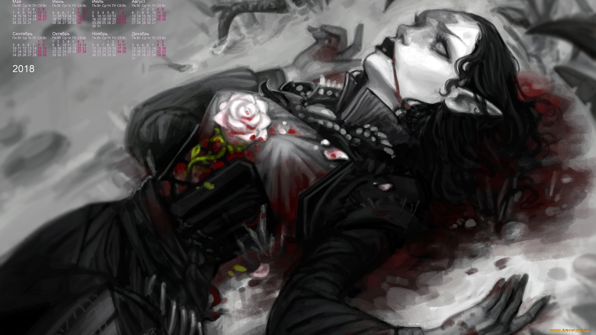 календари, фэнтези, роза, женщина, 2018, смерть, кровь