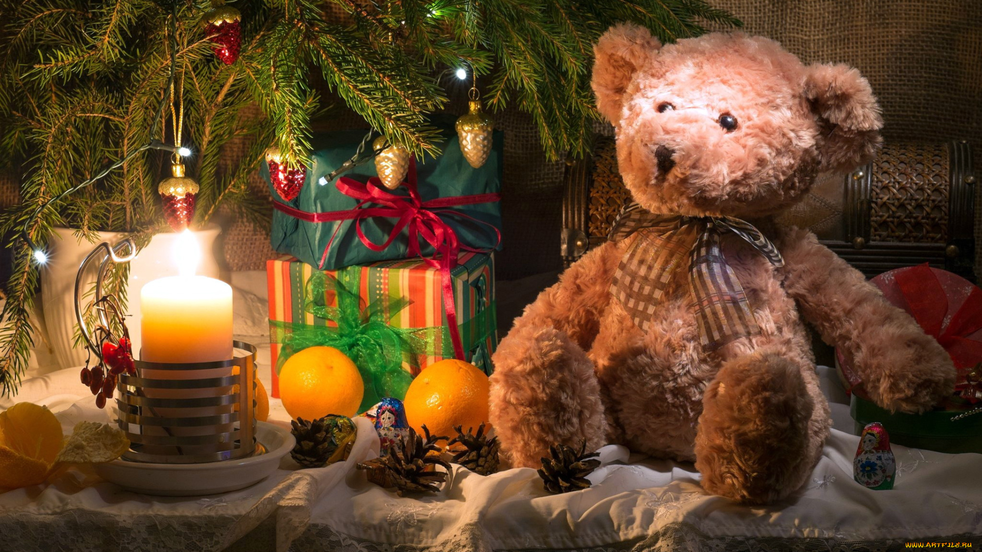 праздничные, -, разное, , новый, год, апельсины, игрушка, свеча, медведь