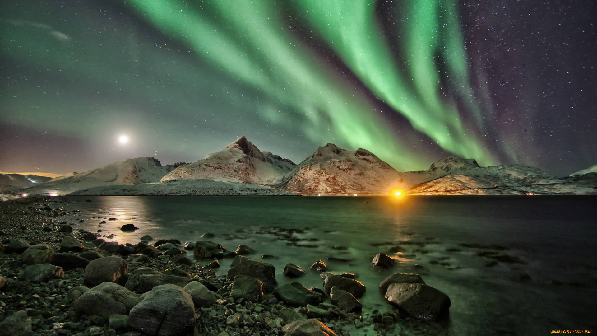 природа, северное, сияние, простор