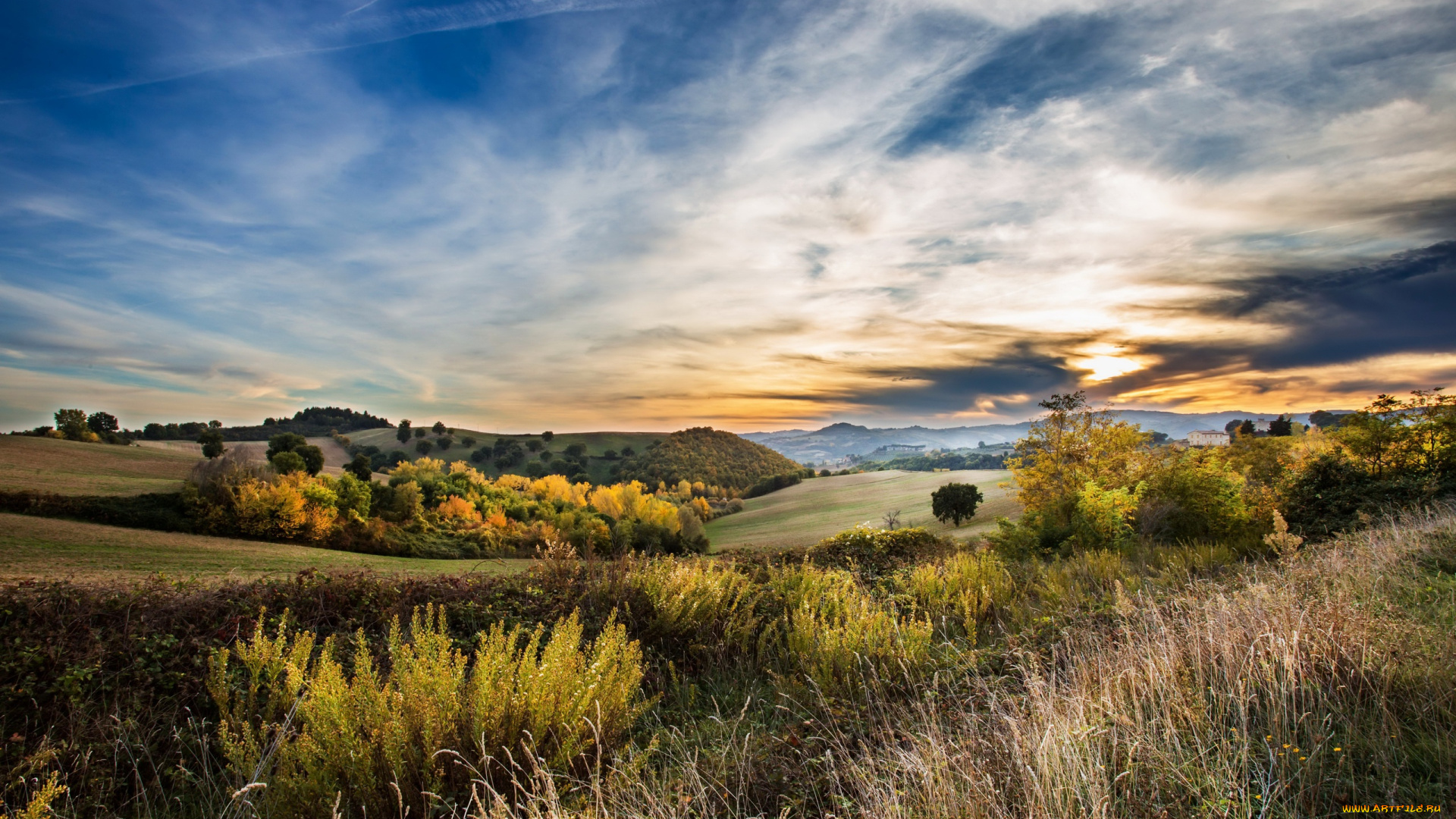 природа, восходы, закаты, небо, поле, осень
