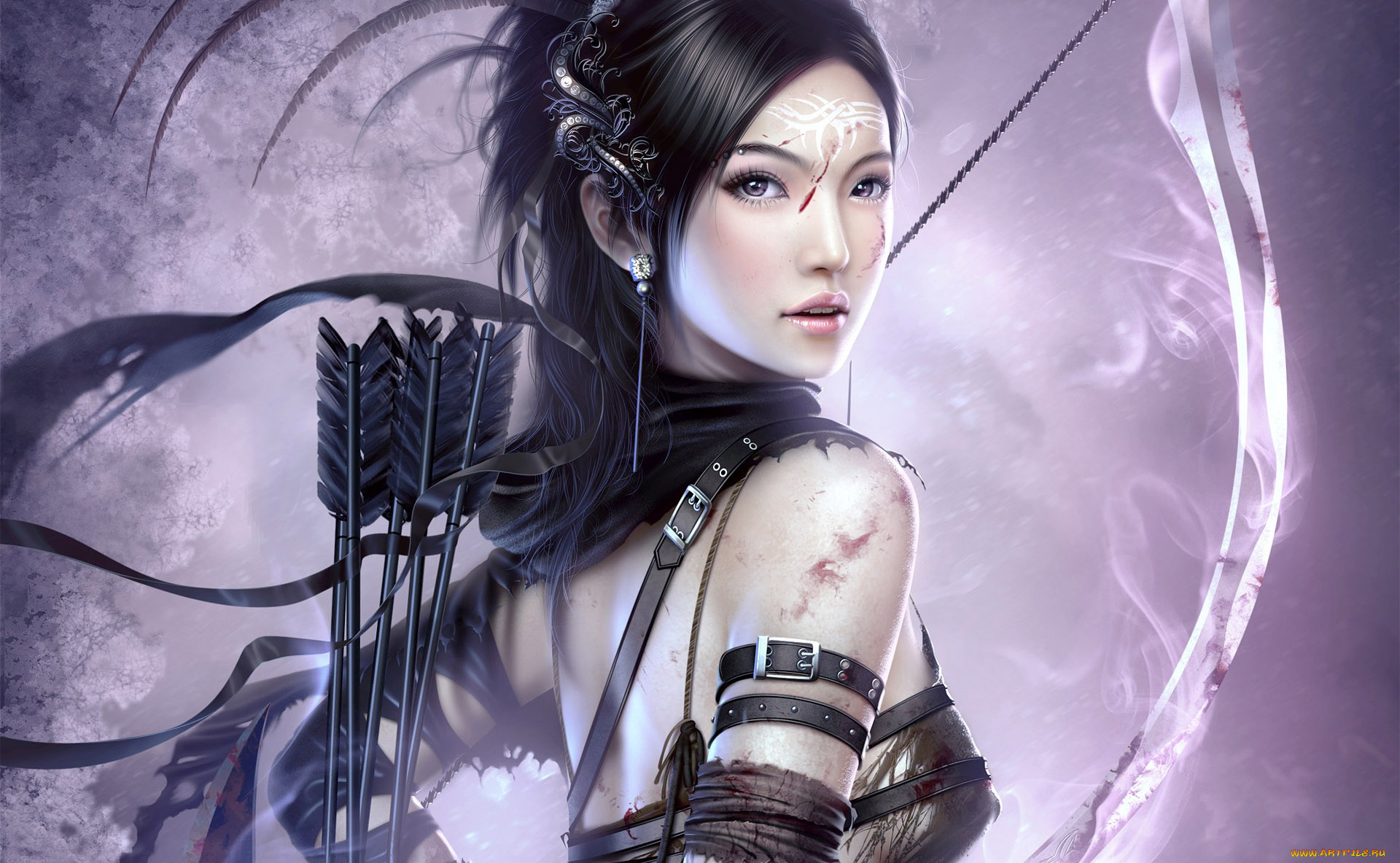 фэнтези, девушки, девушка, кровь, лук, стрелы, лучница