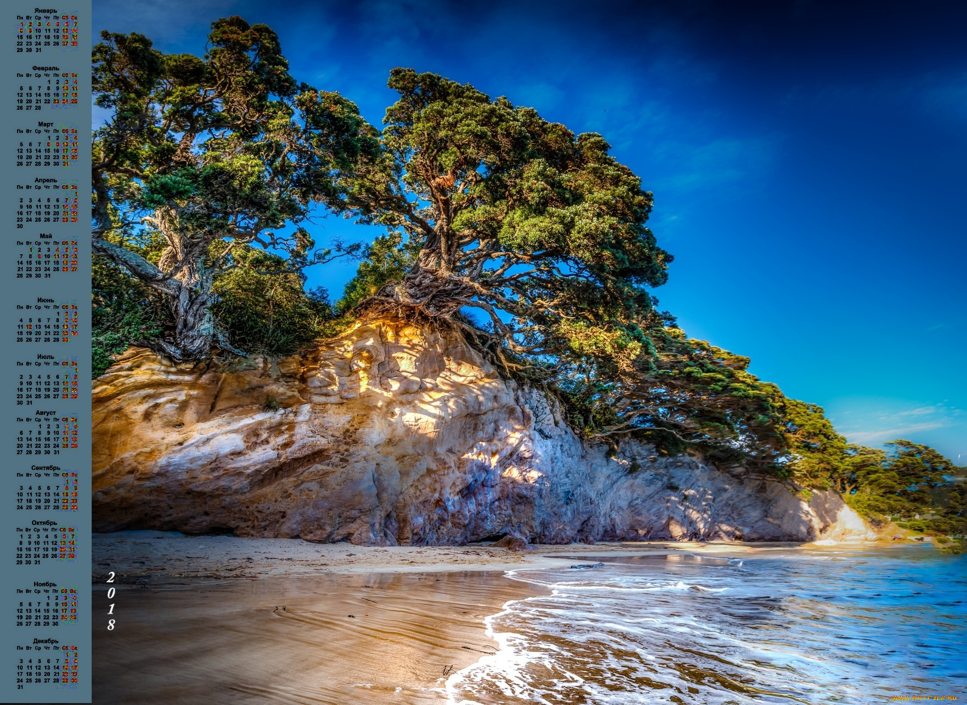 new, zealand, календари, природа, деревья, водоем, 2018