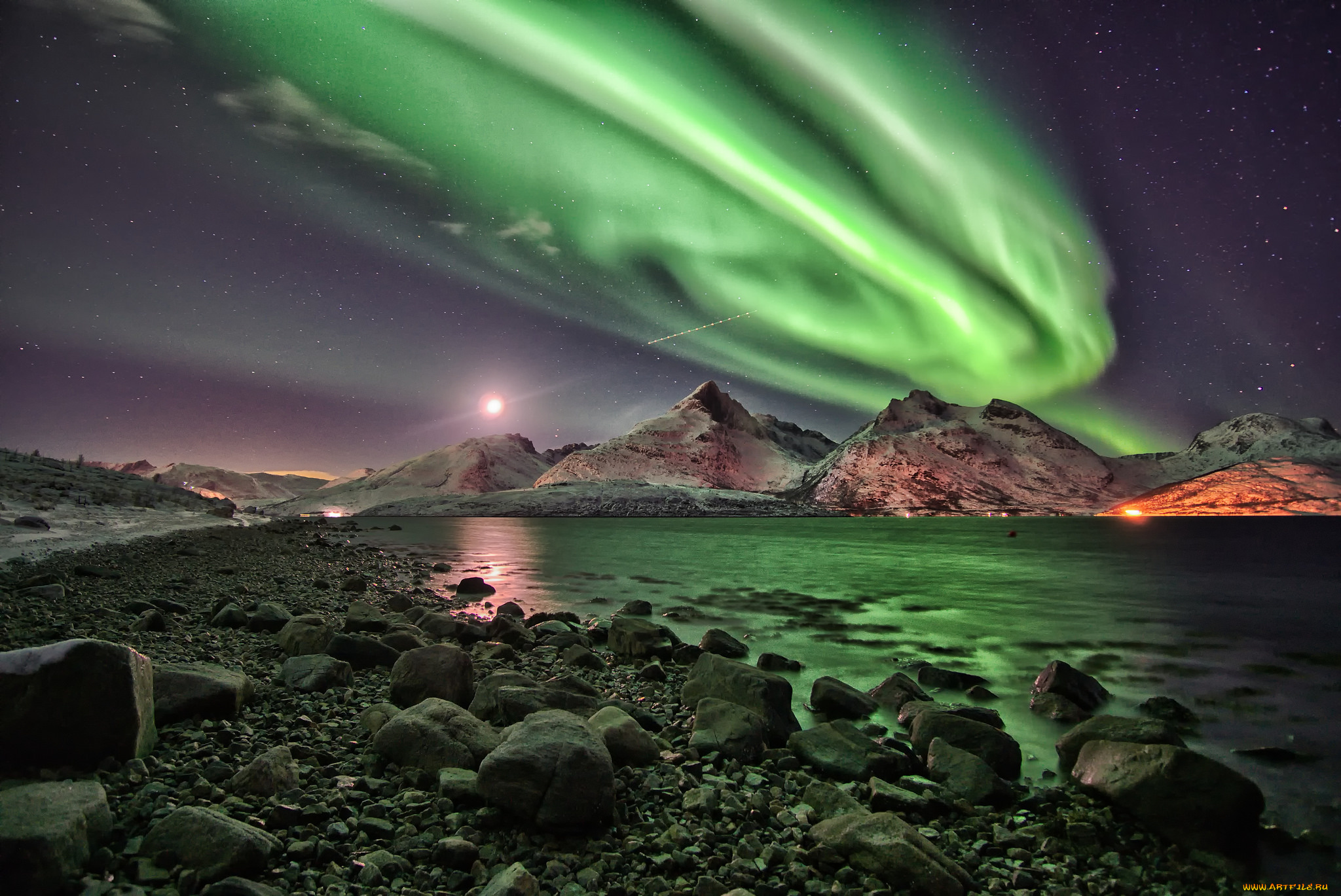 природа, северное, сияние, простор