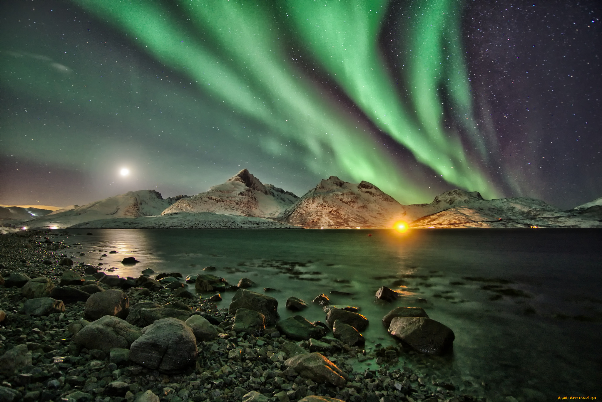 природа, северное, сияние, простор