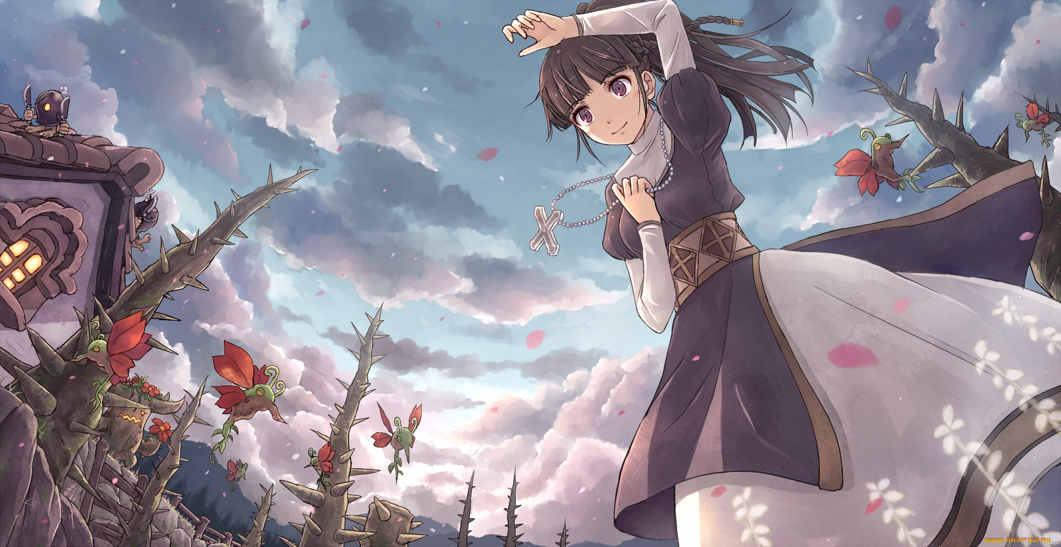 аниме, unknown, , другое, , взгляд, девушка, фон