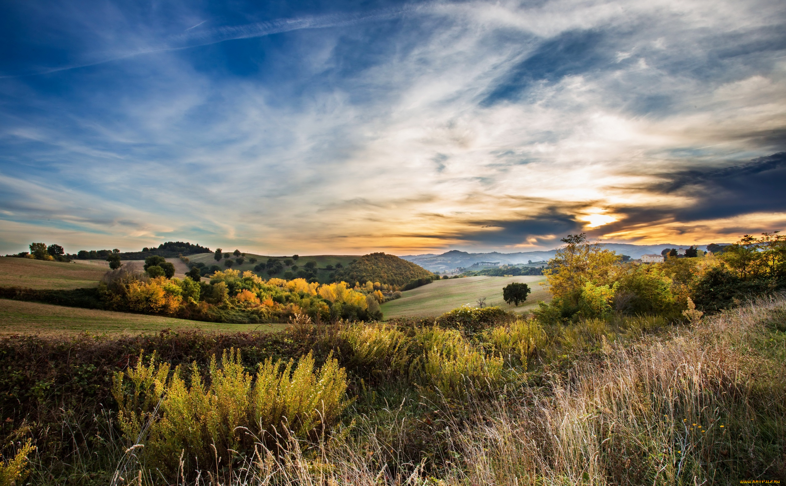 природа, восходы, закаты, небо, поле, осень