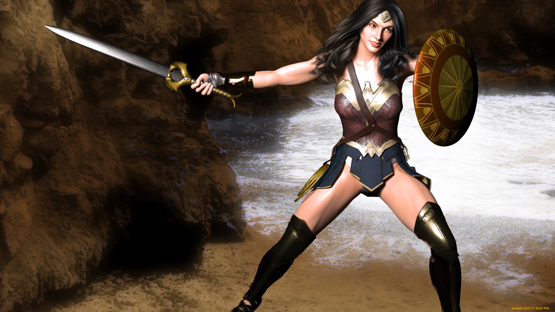 3д, графика, амазонки, , amazon, оружие, фон, взгляд, девушка