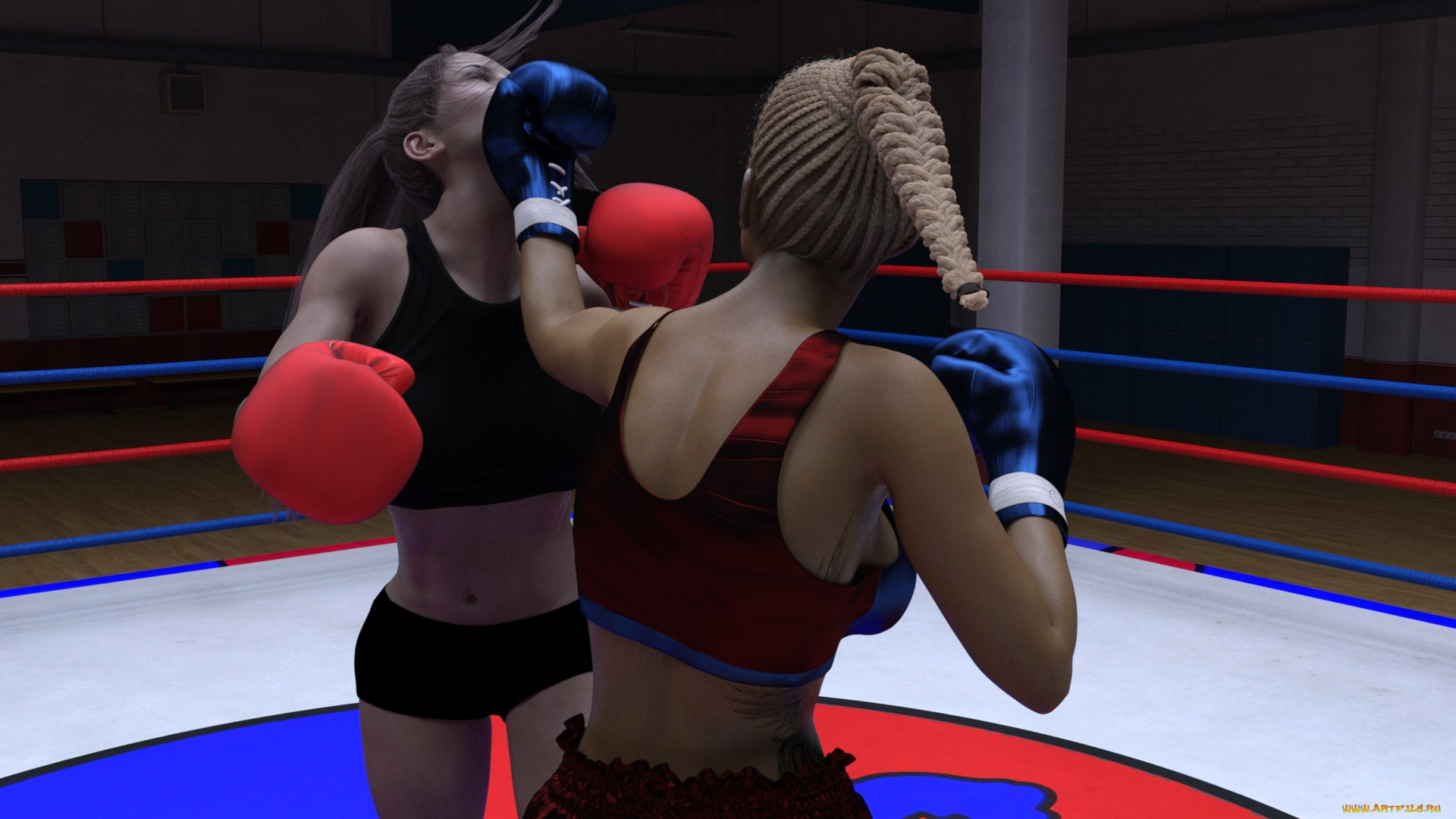 3д, графика, спорт, , sport, бокс, ринг, фон, взгляд, девушки