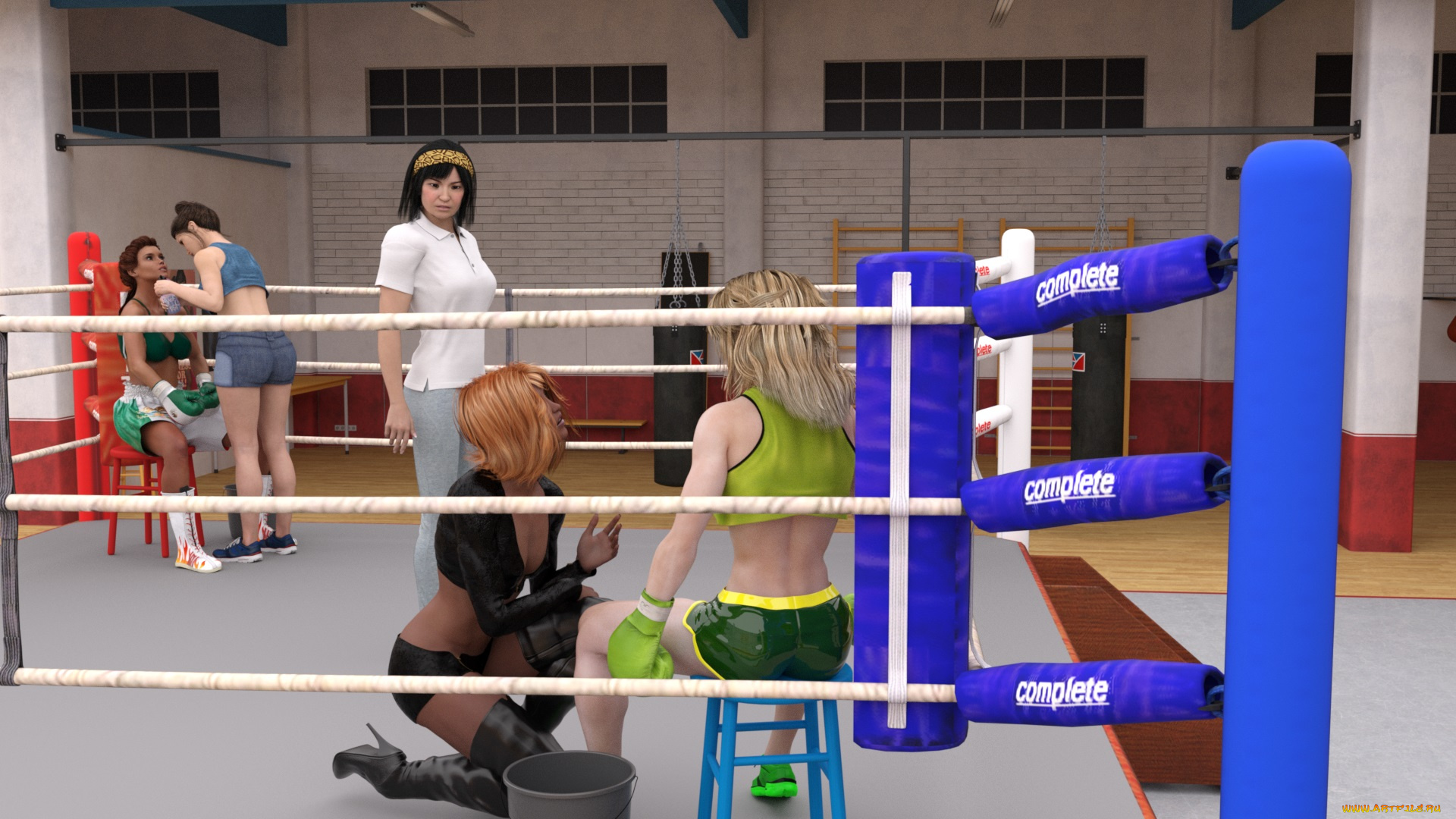 3д, графика, спорт, , sport, бокс, ринг, фон, взгляд, девушки