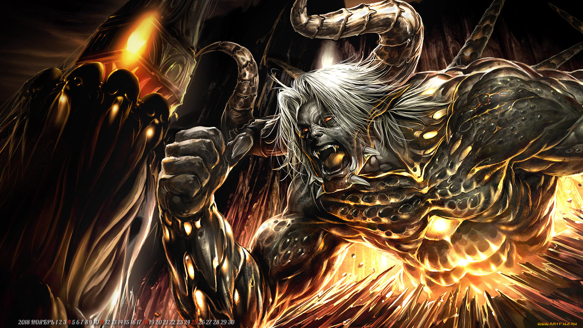 календари, фэнтези, рога, существо