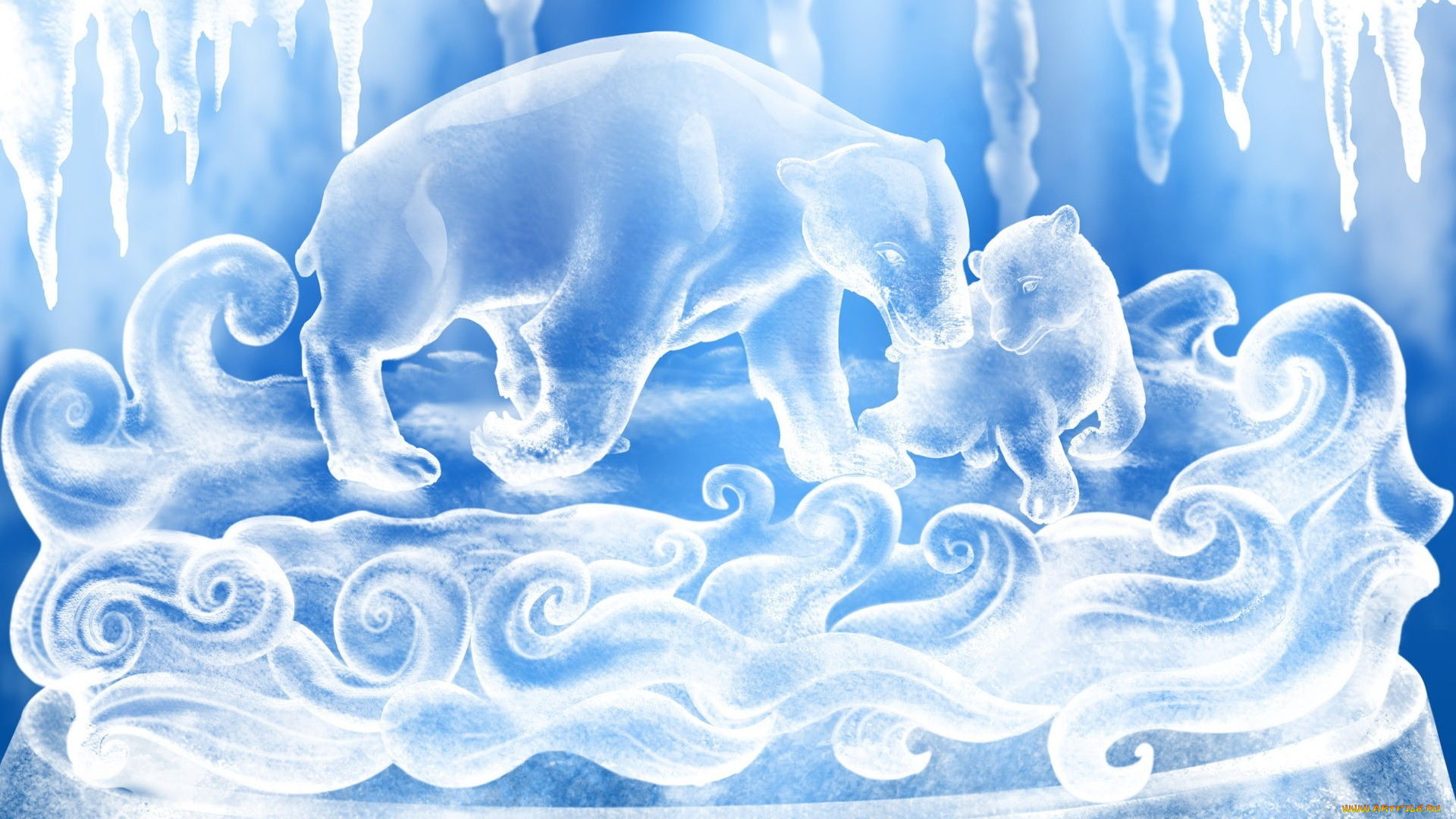 векторная, графика, животные, , animals, белые, лед, медведи