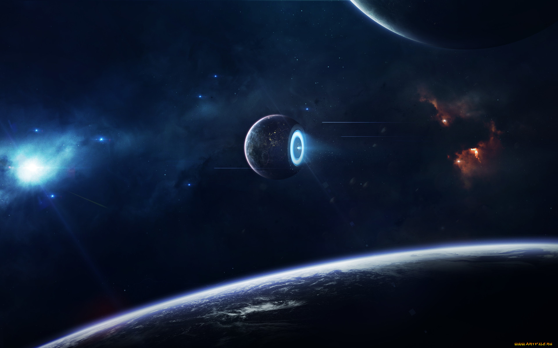 космос, арт, планеты, вселенная, галактики, звезды