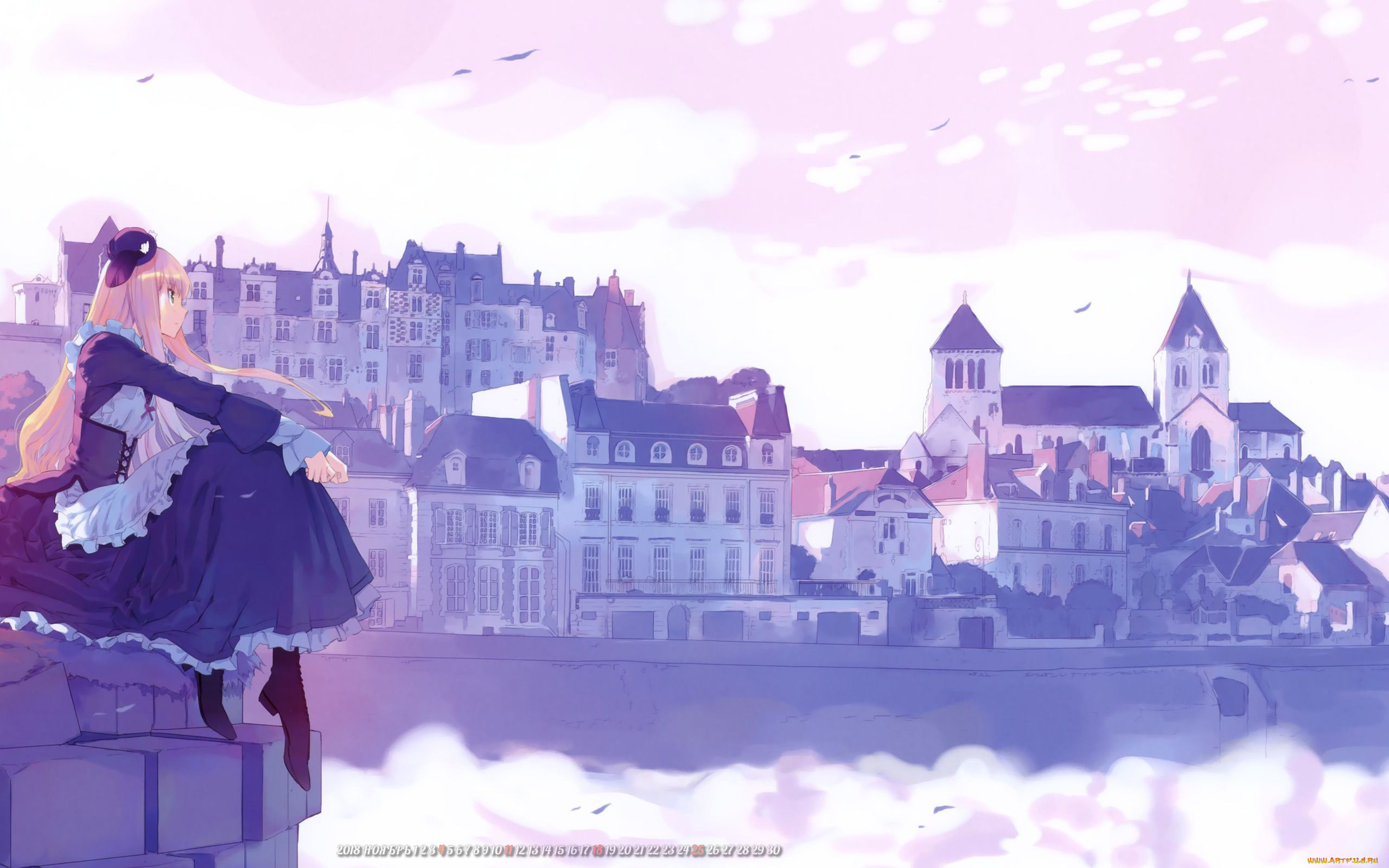 календари, аниме, дом, здание, девушка