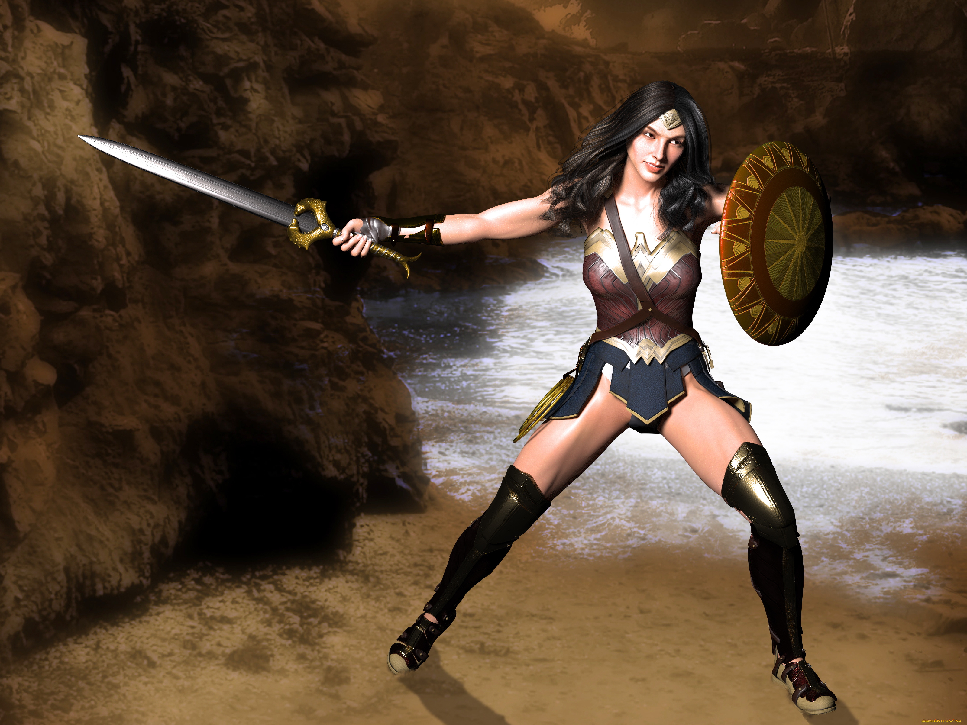 3д, графика, амазонки, , amazon, оружие, фон, взгляд, девушка