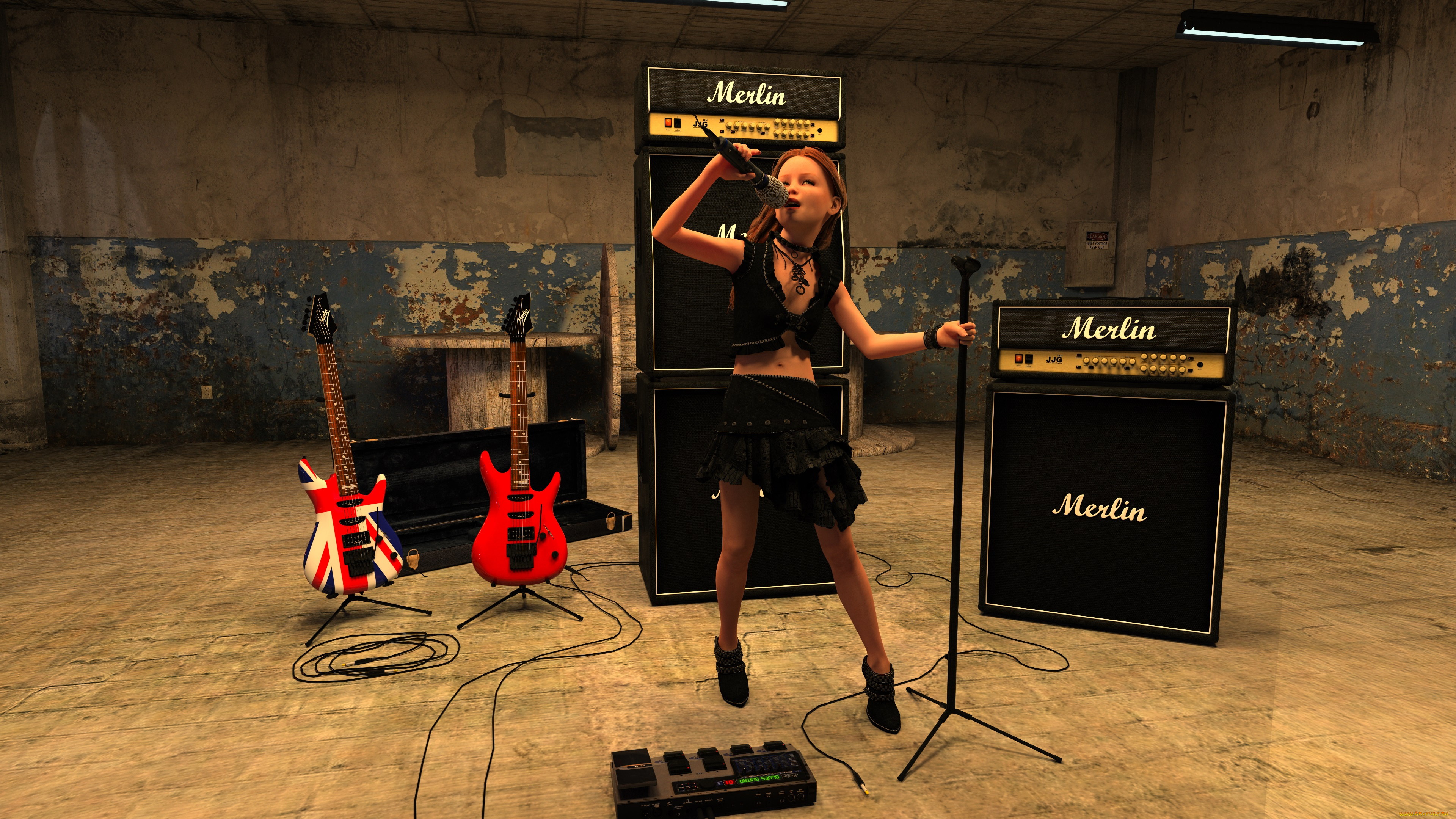 3д, графика, люди, , people, гитара, фон, взгляд, девушка